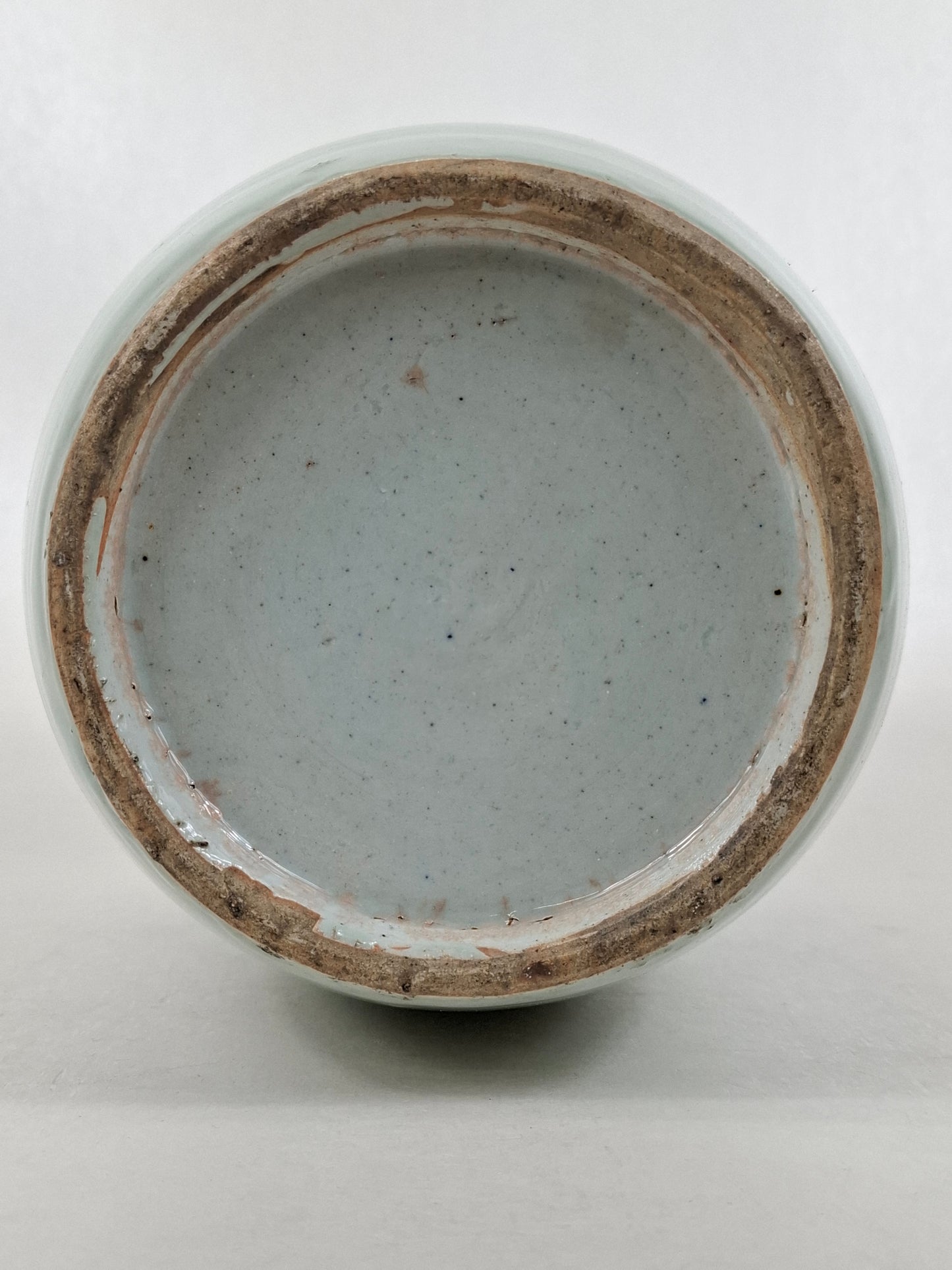 Jarro antigo chinês de celadon verde decorado com cães foo // Dinastia Qing - século XIX