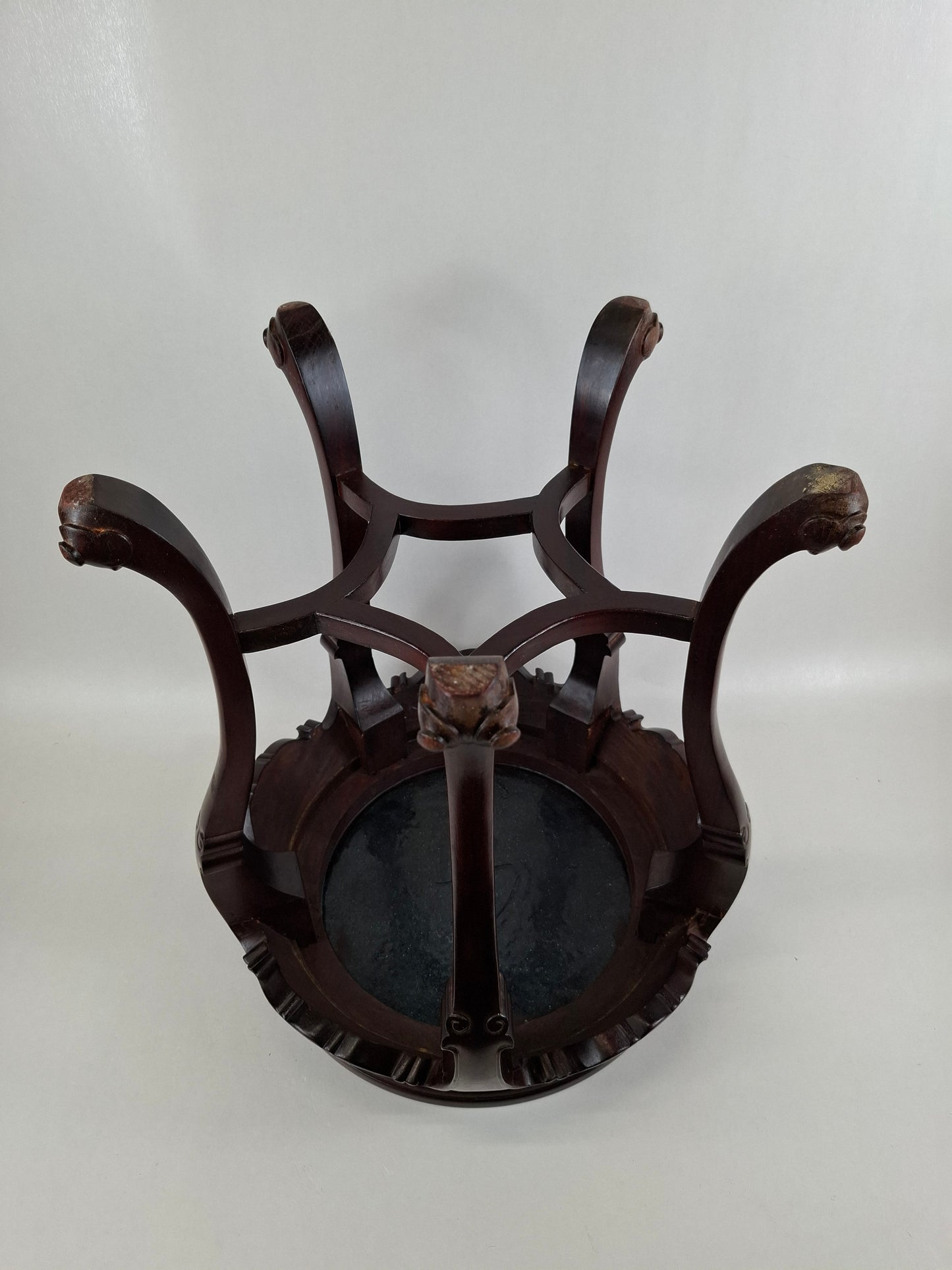 Wooden Chinese side table inlaid with a cloisonne top // Mid 20th century