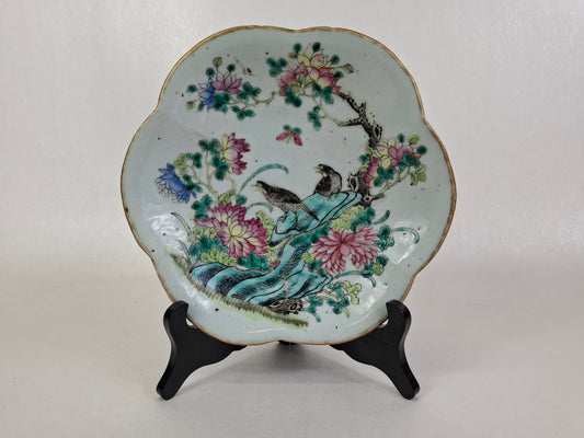Authentic 19th century antique Chinese famille rose export plate decorated with birds and flowers