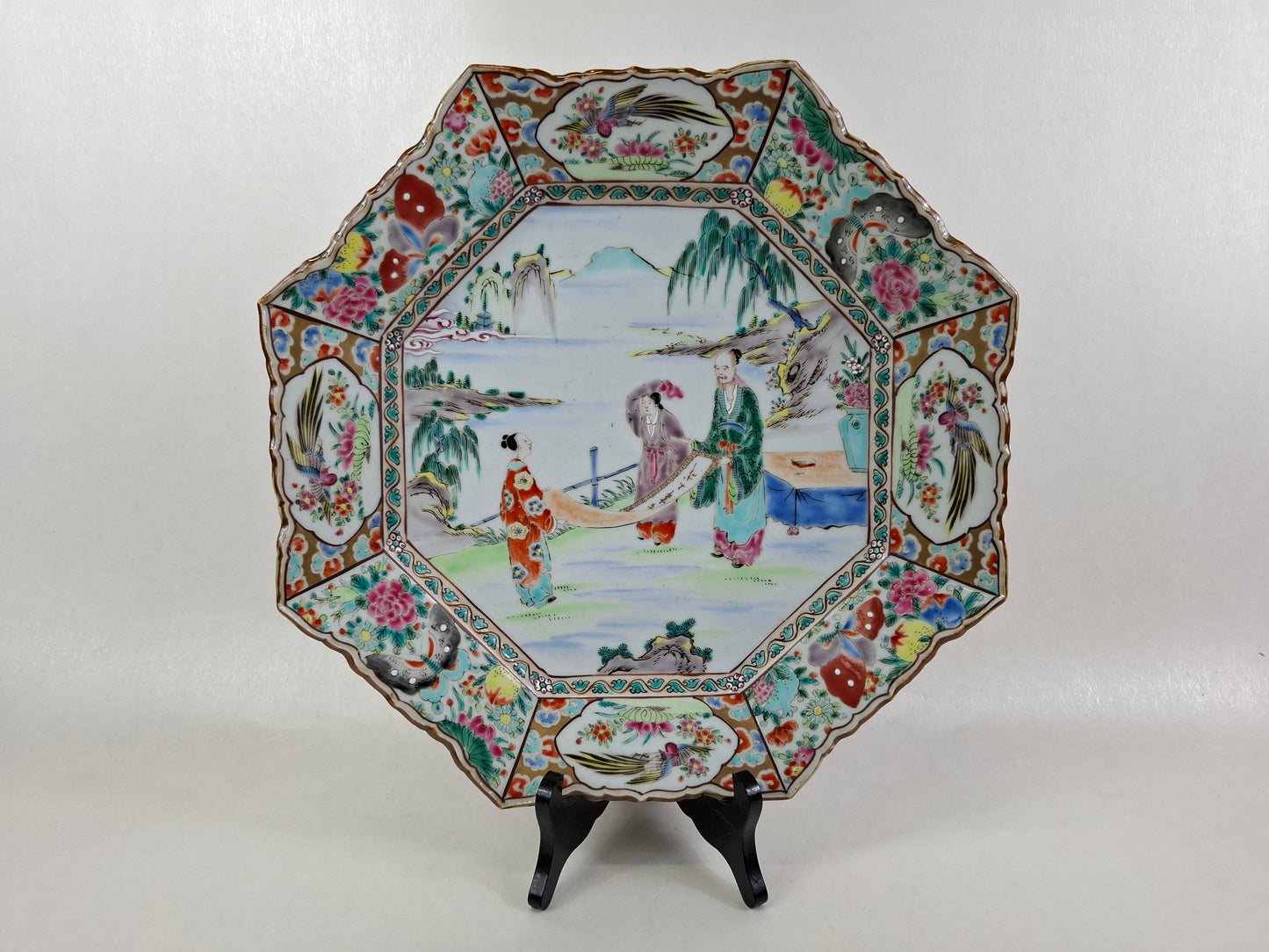 大型特大号日本古董盘，饰有贤者图案 // 明治时期 - 19世纪