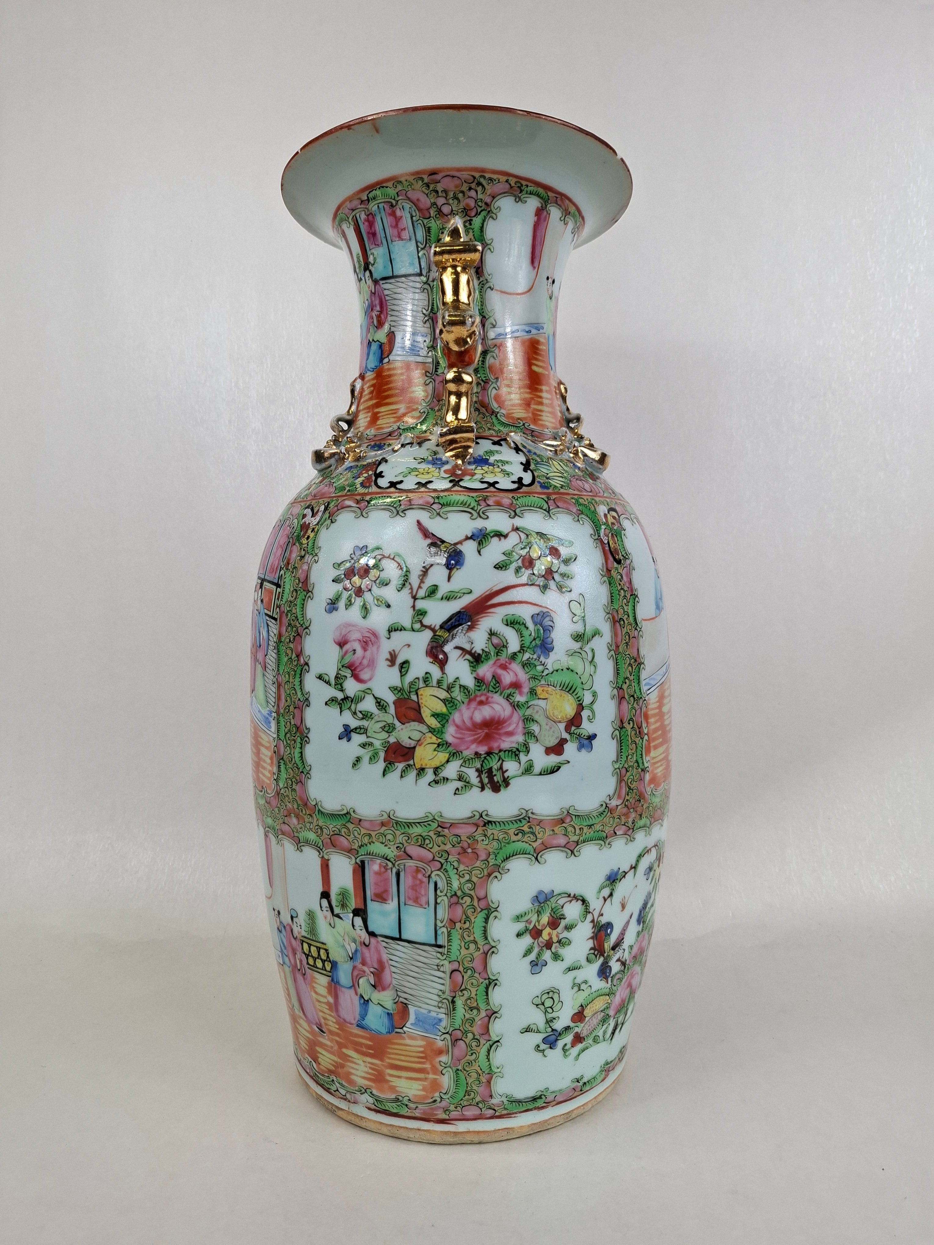 清代（约1900年）中国古代广彩玫瑰纹花瓶– Diddenantiques