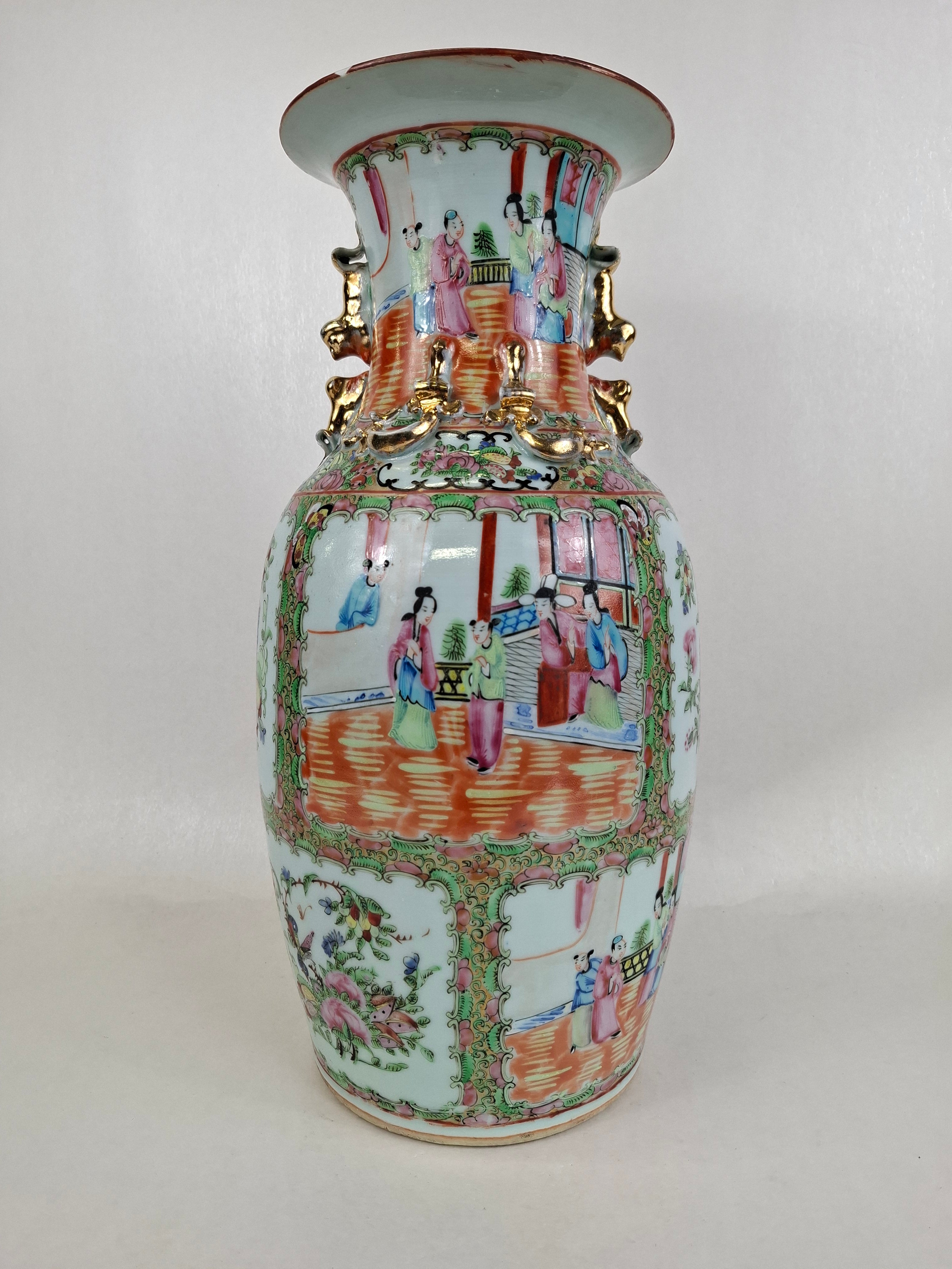 清代（约1900年）中国古代广彩玫瑰纹花瓶– Diddenantiques