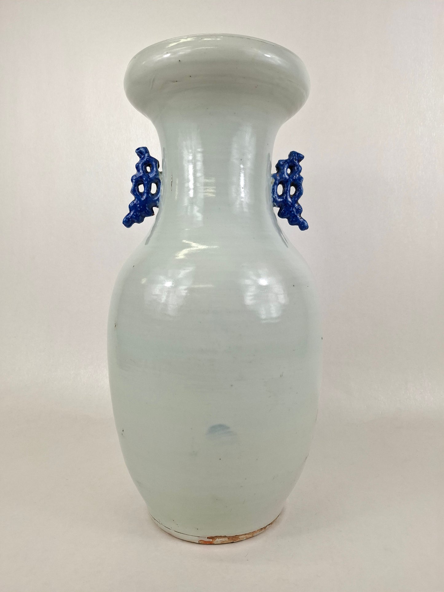 Antique Chinese vase decorated with a bird and flowers // Blue and white - Qing Dynasty - 19th century