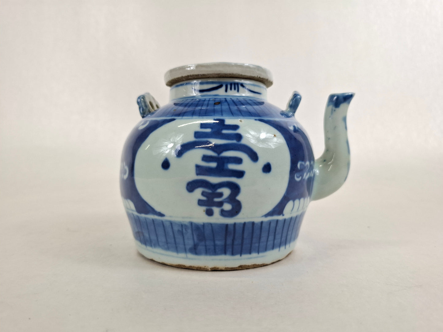 Bule chinês antigo da longevidade // Azul e branco - Dinastia Qing - século 19