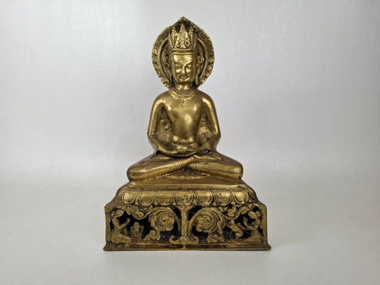 Large vintage Chinese sitting buddha in meditation posture // Brass - 20th century