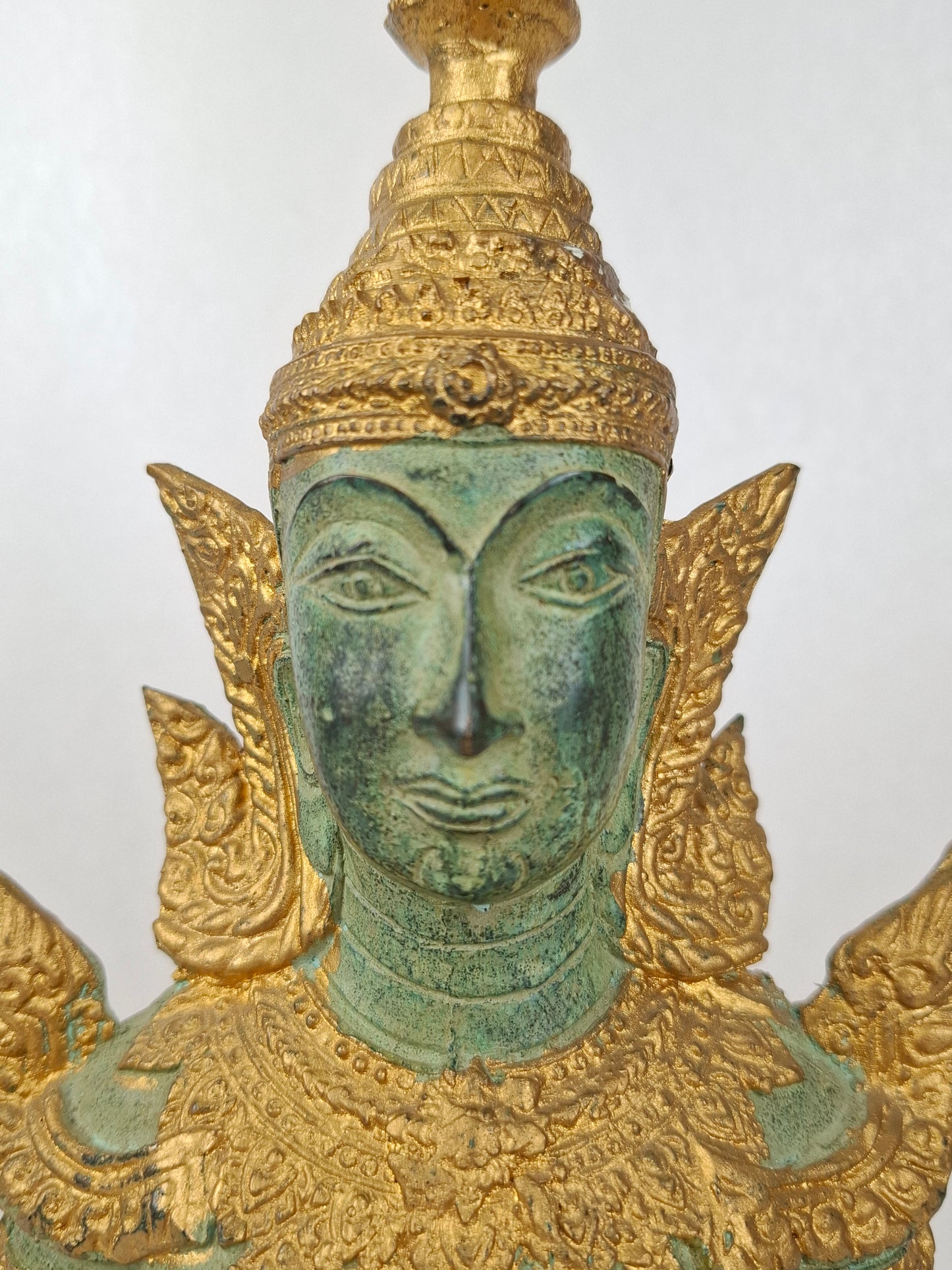 Large bronze gilded statue of a temple guardian // Thailand - 20th century