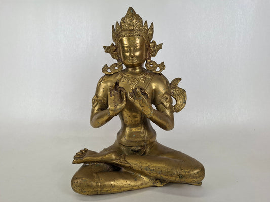 Large Vintage bodhisattva statue from tibet, mid-century handmade brass buddha statue highly detailed - Collectors item or spiritual home decor, oriental interior and high end interior