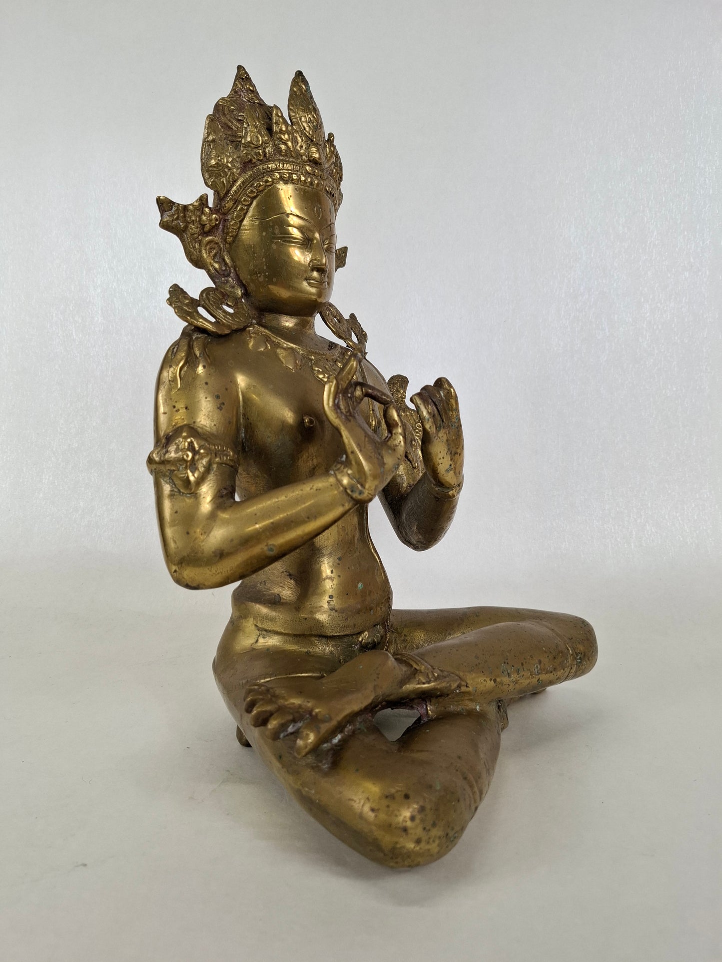 大型中世纪藏式菩萨雕塑 // 佛教 - 复古灵性艺术品 - 黄铜