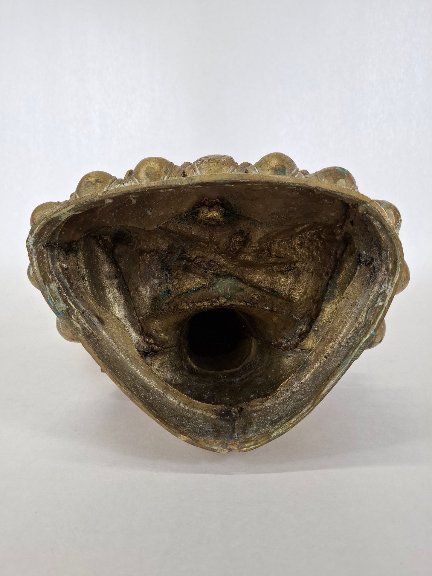 Bottom of a Nepalese brass buddha statue from mid 20th century