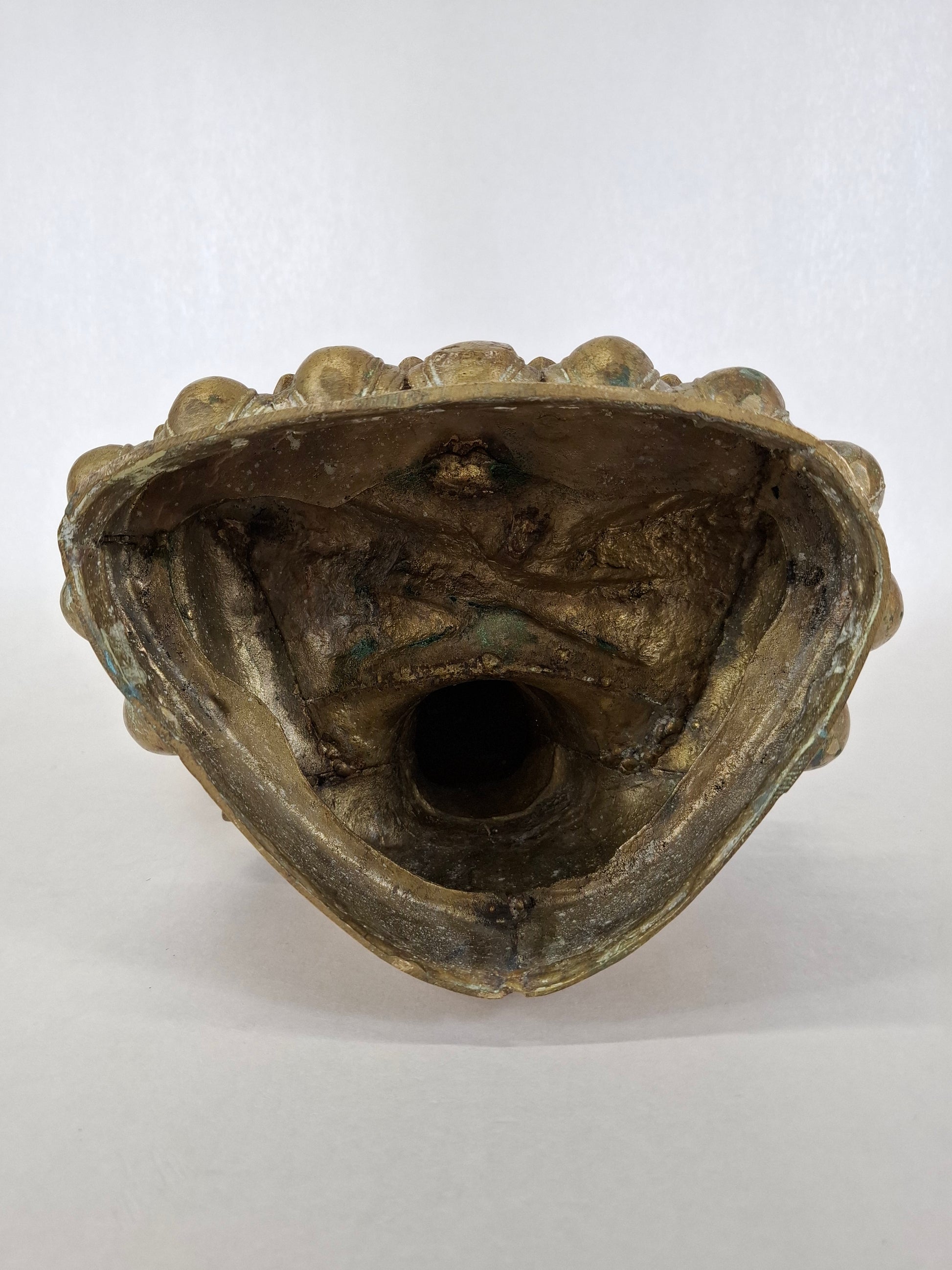 Bottom of a Nepalese brass buddha statue from mid 20th century
