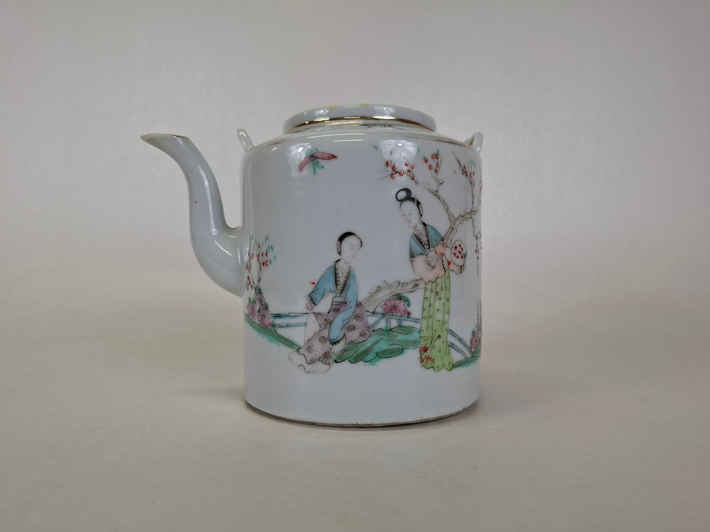 Antique early 20th century Chinese handmade qianjiang style teapot with chinese ladies and a poem, traditionally made  in China
