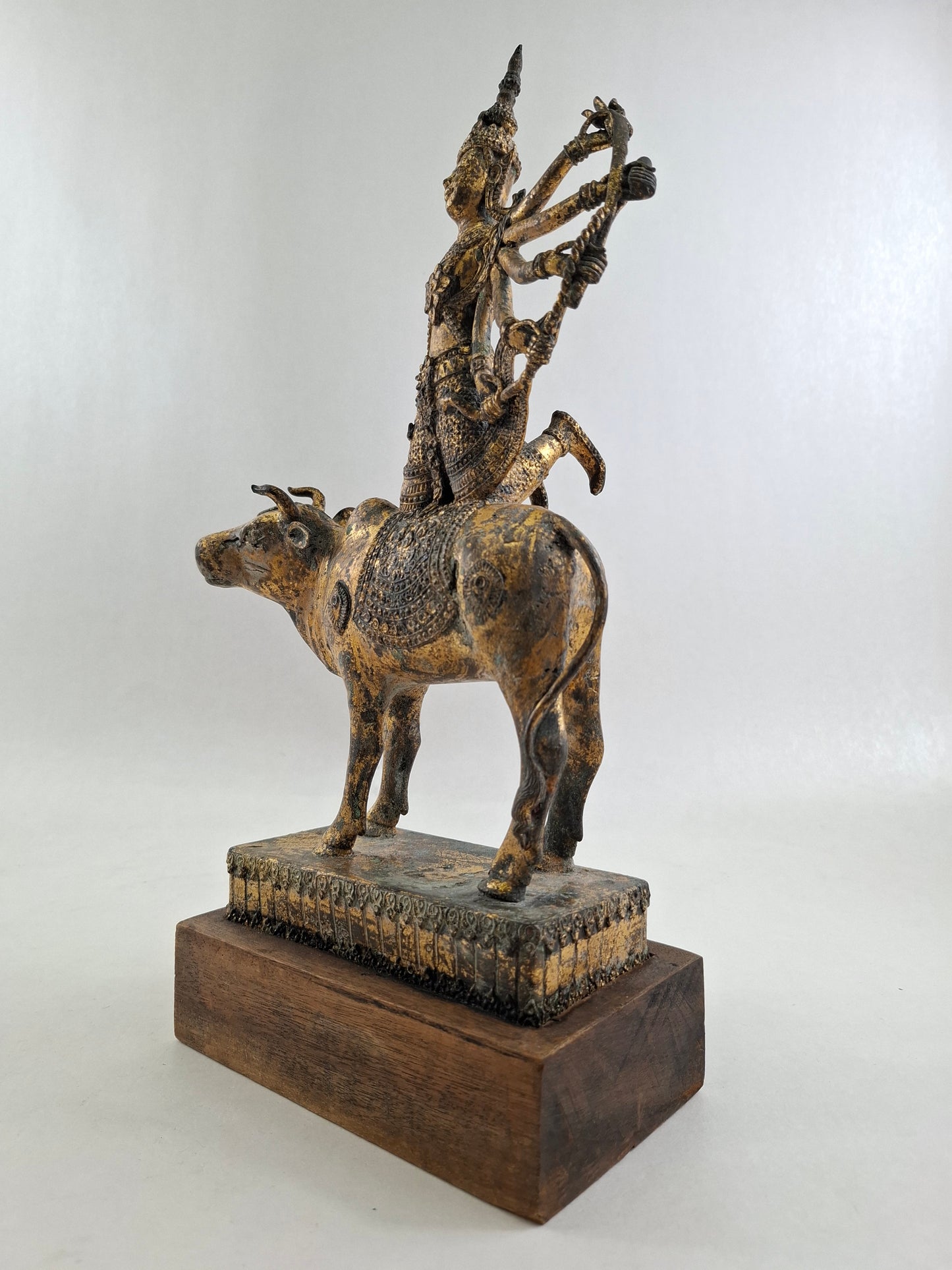 Vintage Thai statue of Shiva riding Nandi // Thailand - Hindu - Mid 20th century