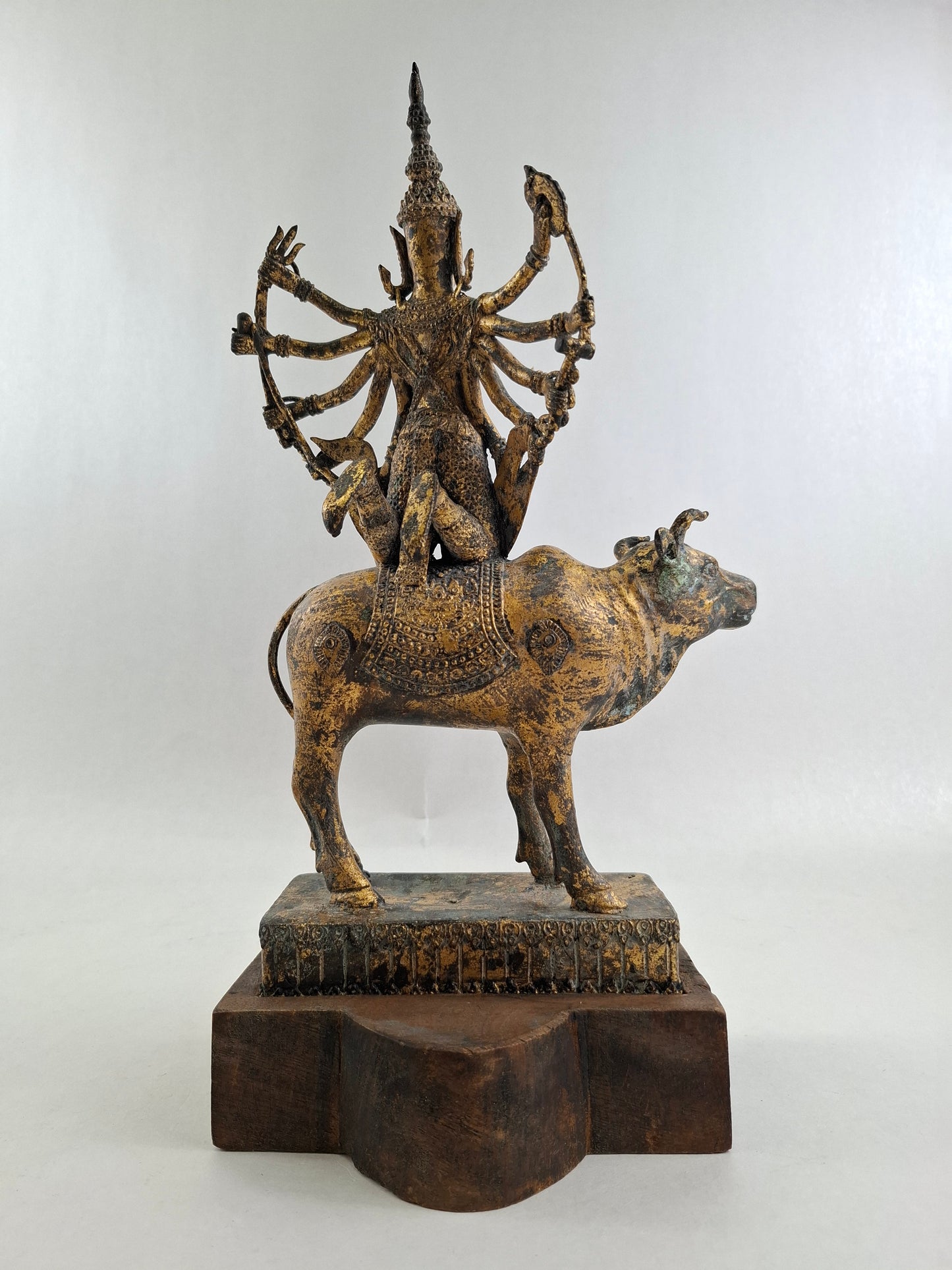 Vintage Thai statue of Shiva riding Nandi // Thailand - Hindu - Mid 20th century