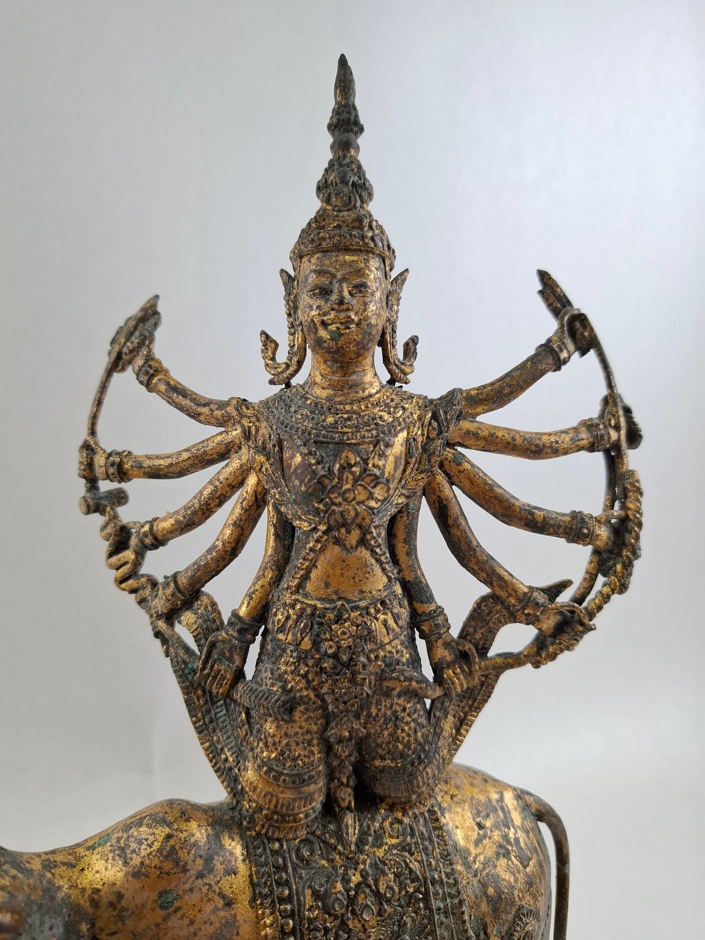 Vintage Thai statue of Shiva riding Nandi // Thailand - Hindu - Mid 20th century
