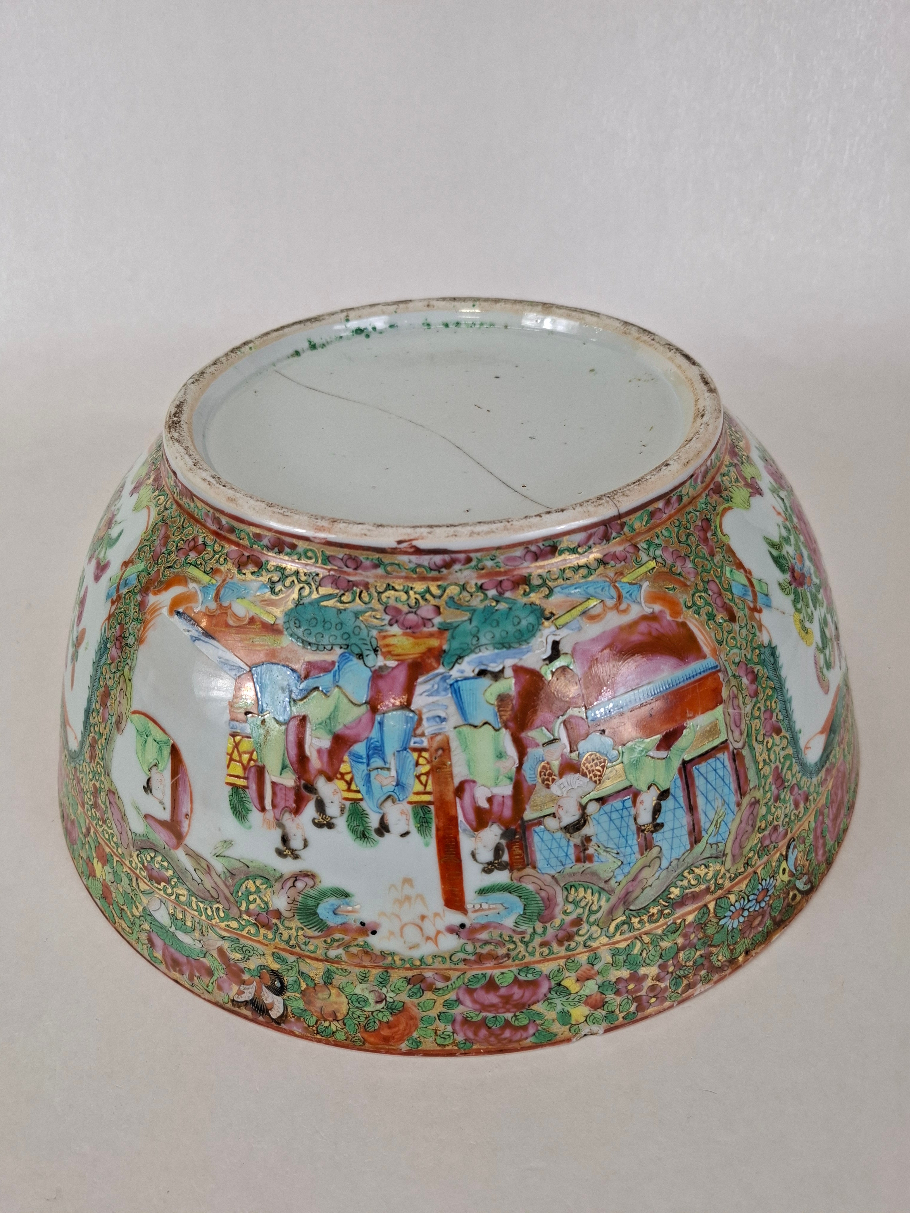 大型古董中国广彩玫瑰纹碗，饰以皇家场景// 清代- 19世纪– Diddenantiques