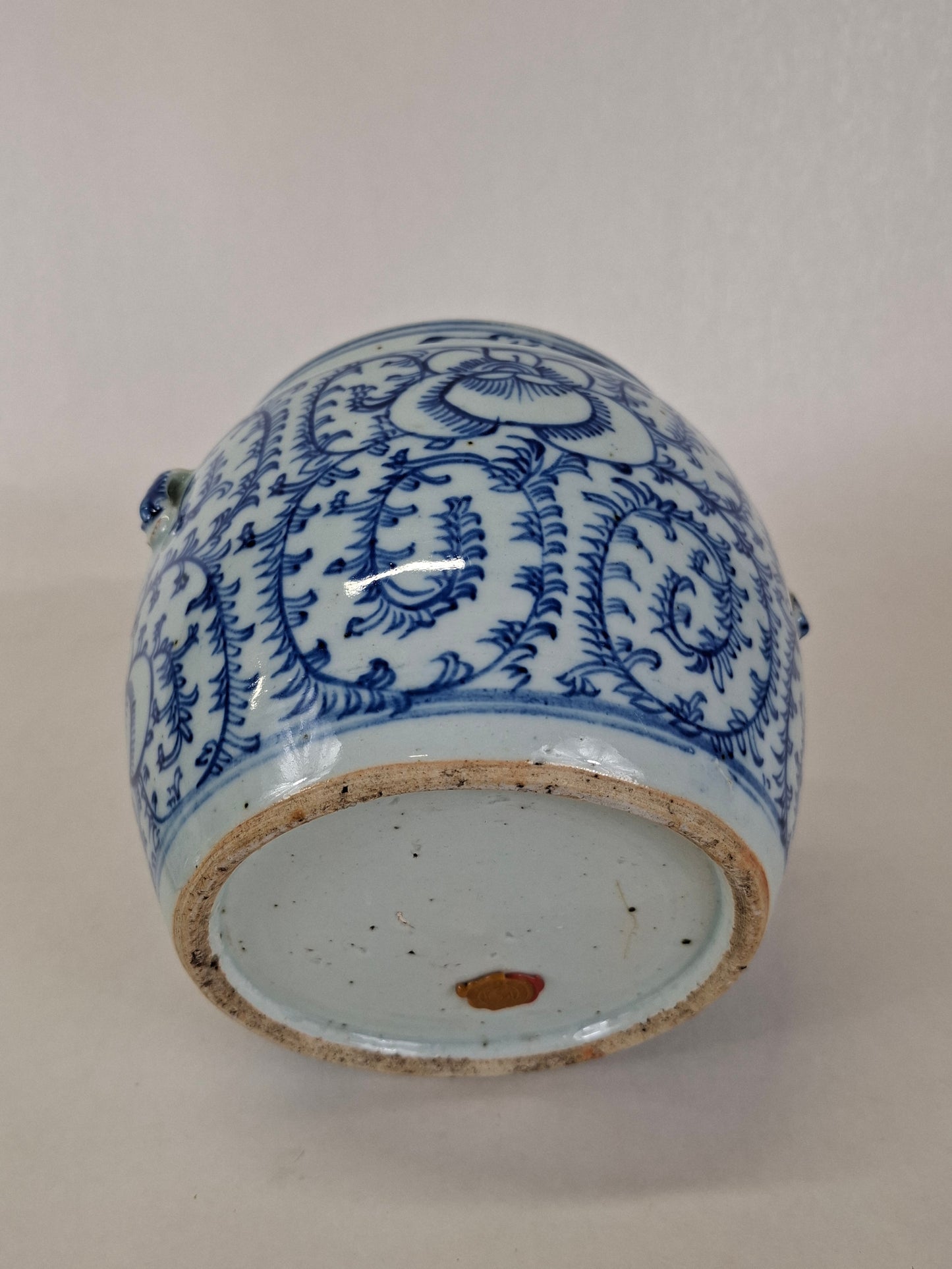 Antique Chinese lidded jar decorated with peonies // Blue and white - Qing Dynasty - End of the 19th/Beginning of the 20th century