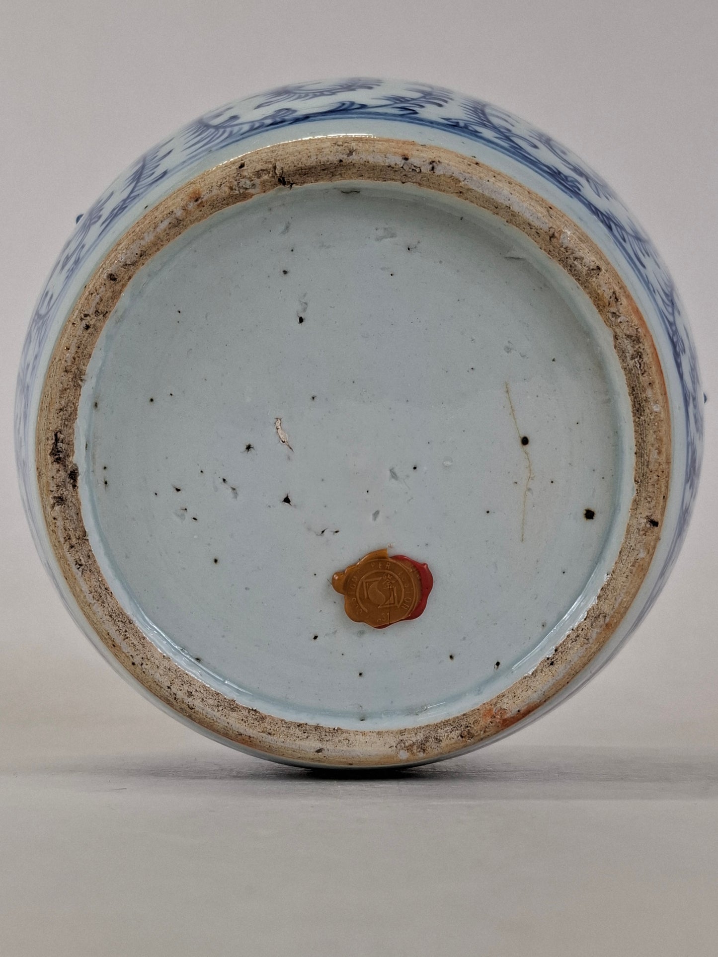 Antique Chinese lidded jar decorated with peonies // Blue and white - Qing Dynasty - End of the 19th/Beginning of the 20th century