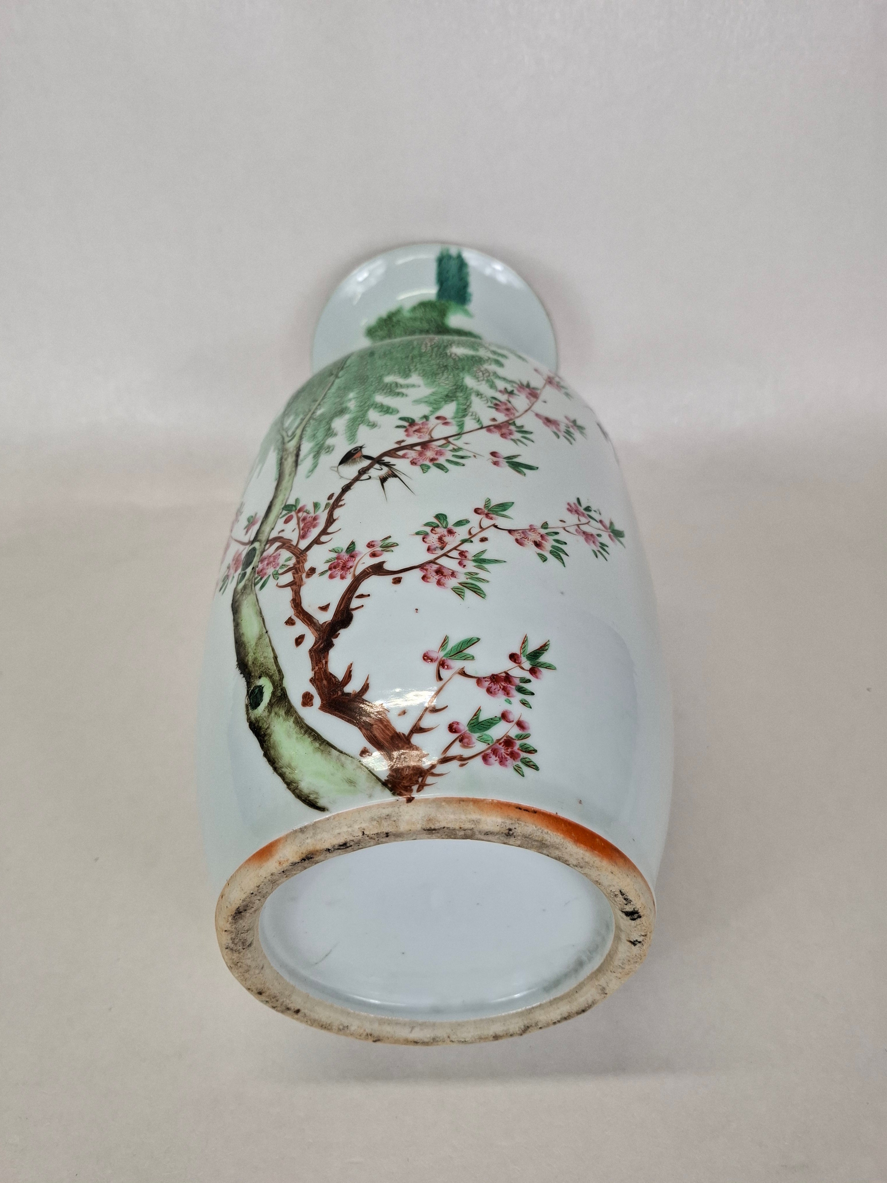 中国古代彩绘花瓶，饰以燕子和花卉图案// 民国时期（1912-1949