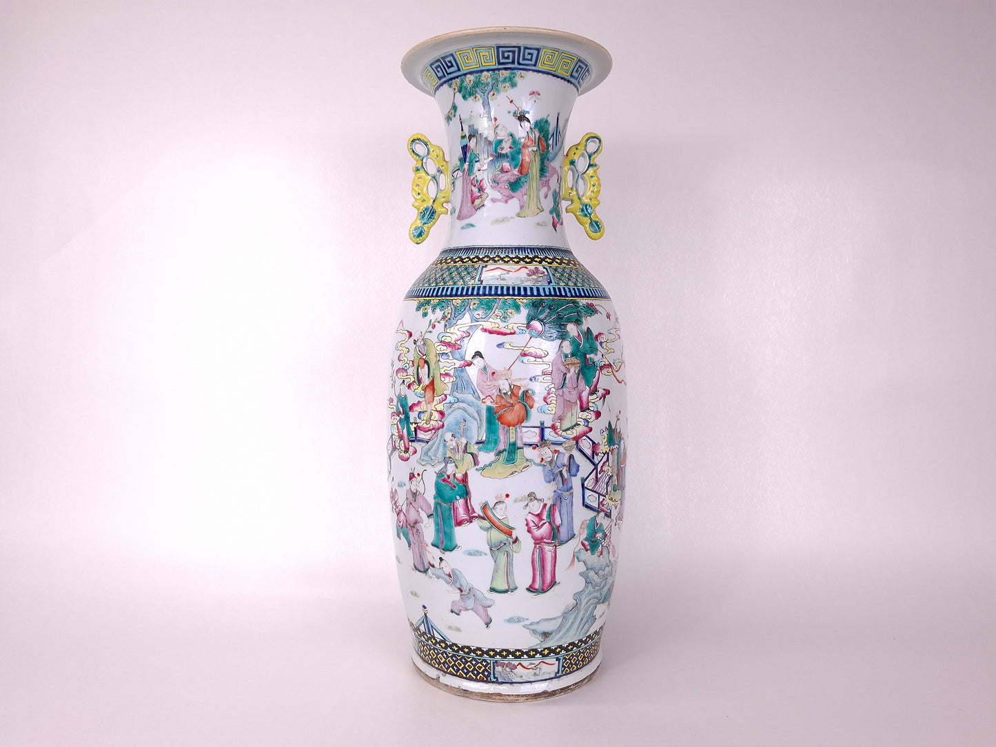 Large antique 19th century Chinese famille verte vase decorated with an Imperial festive scene 