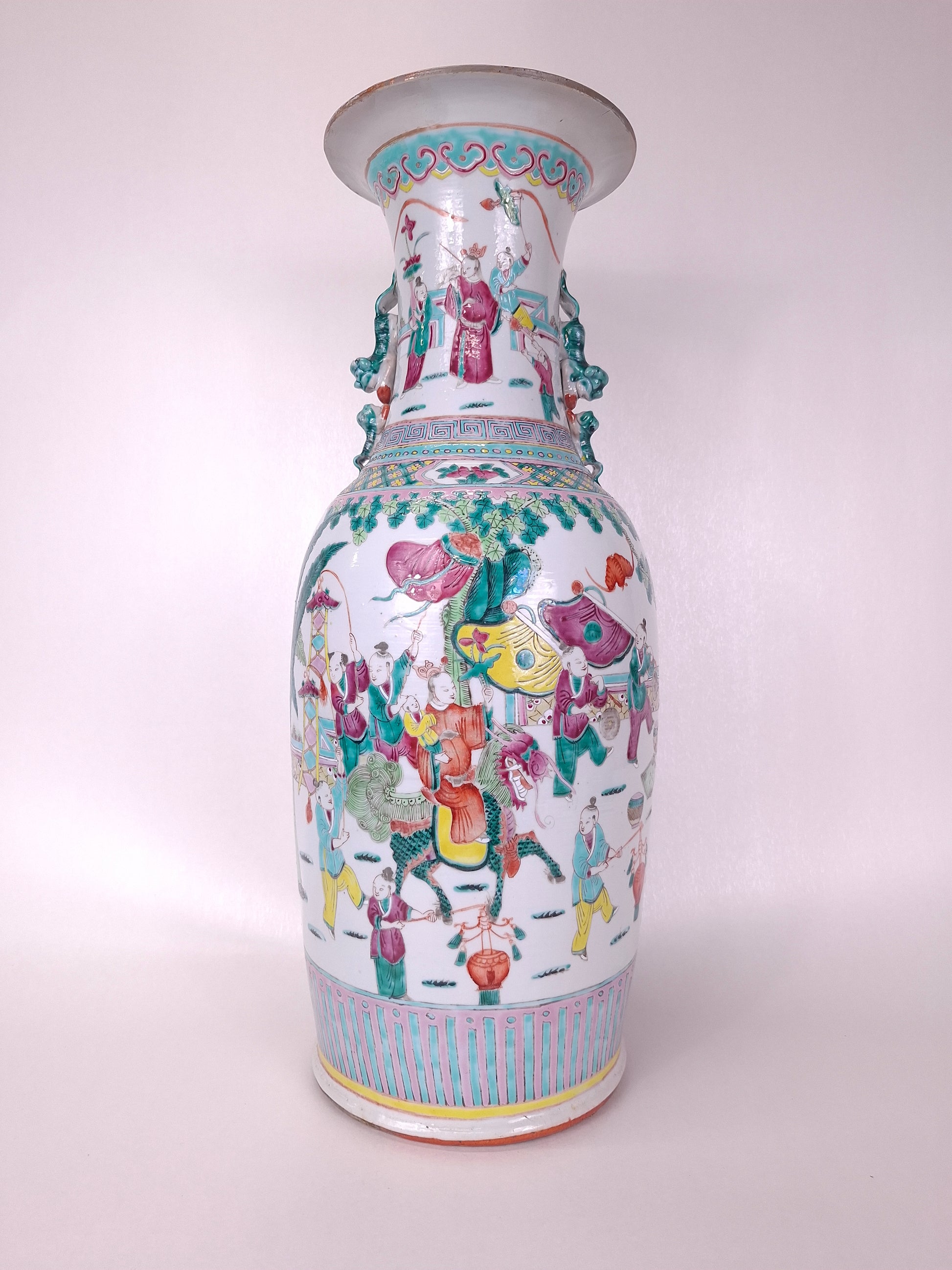 Decorative vase with colorful floral patterns on a white background