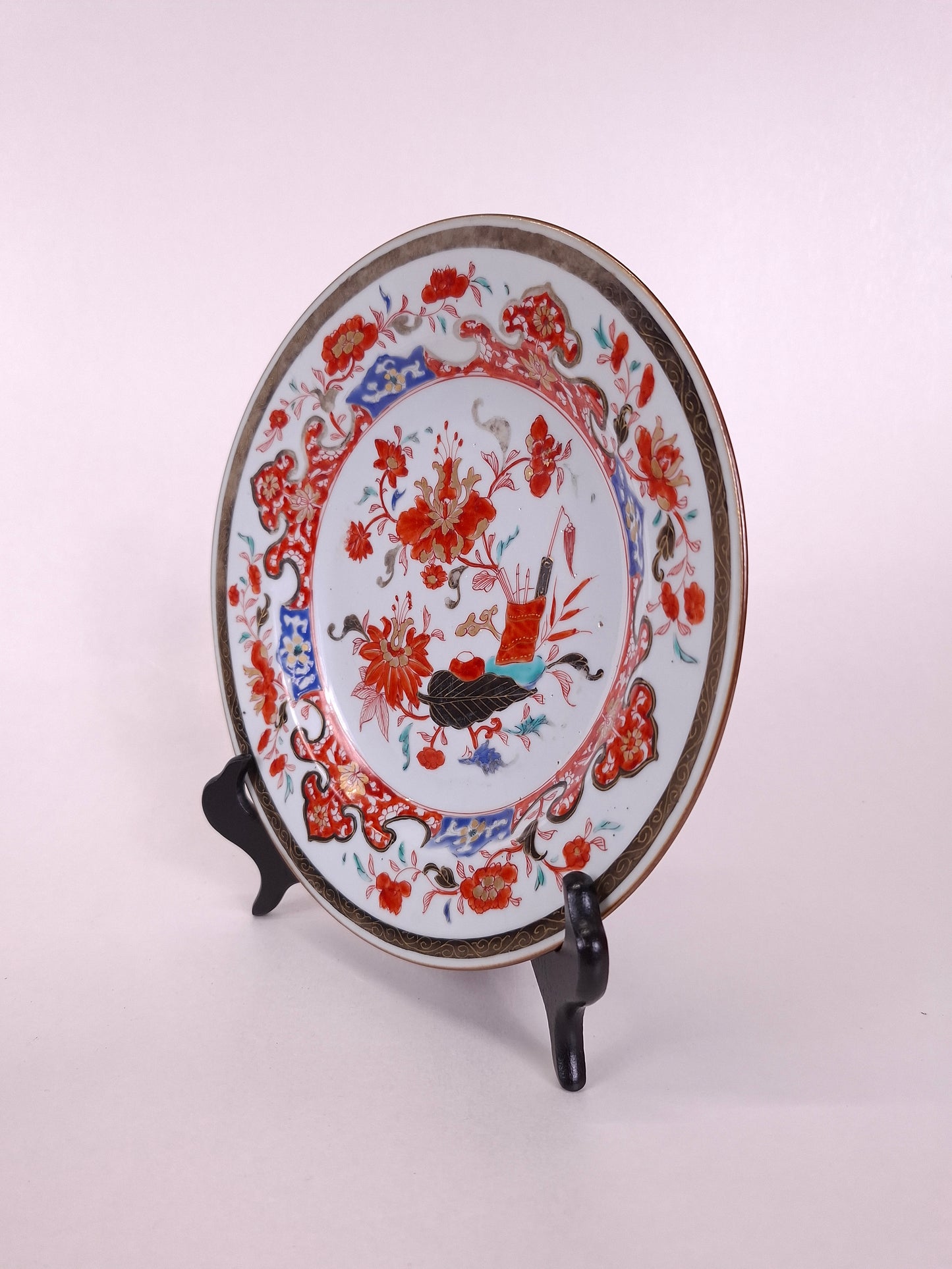Prato antigo chinês imari decorado com motivos florais // Dinastia Qing - período Kangxi - século XVIII (Cópia)