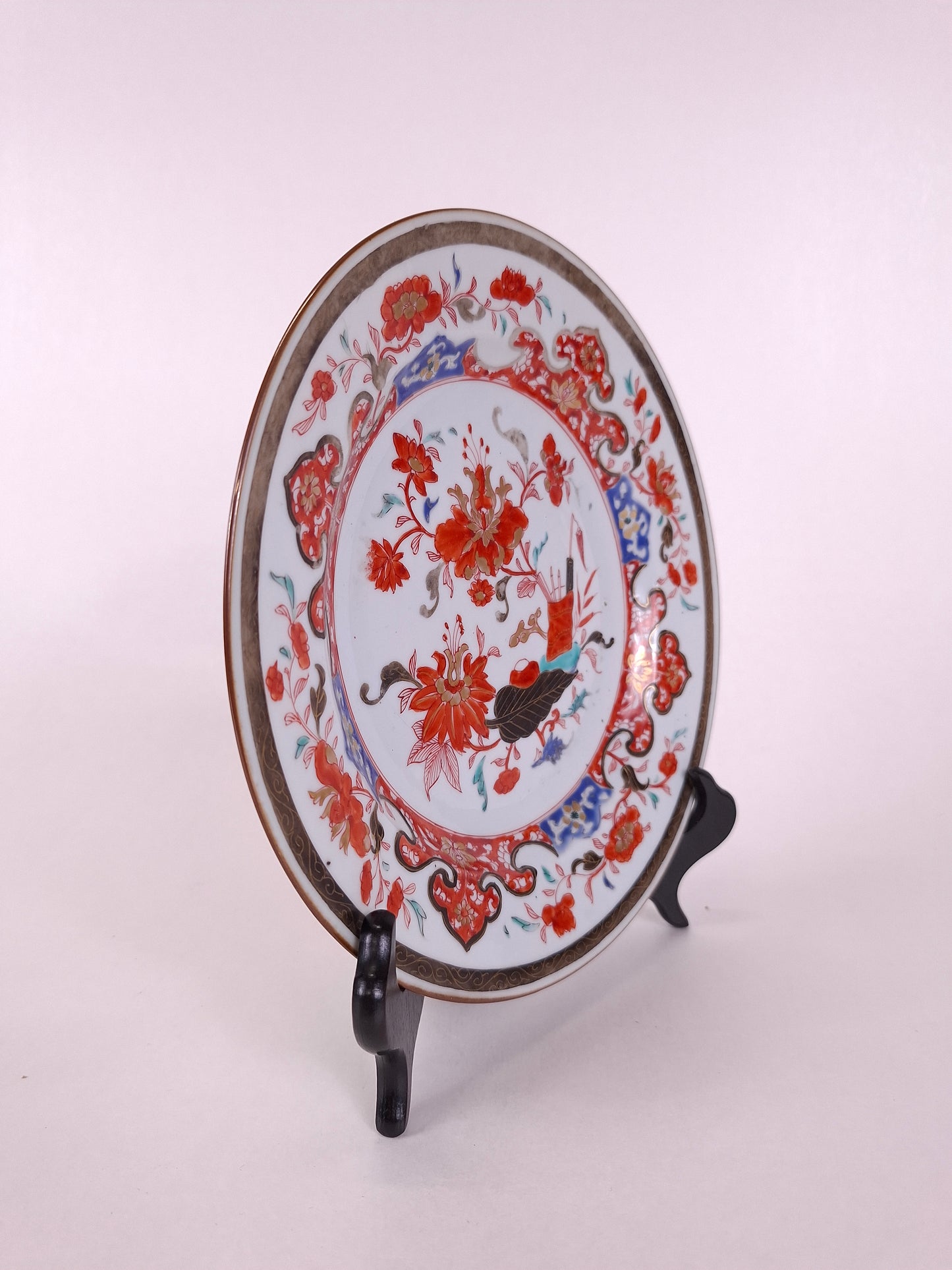 Prato antigo chinês imari decorado com motivos florais // Dinastia Qing - período Kangxi - século XVIII (Cópia)