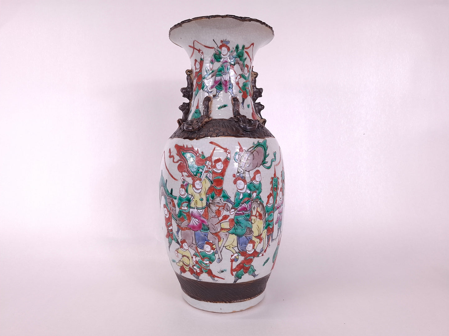 Antique 19th century handmade Chinese Nanking vase with warrior scenes