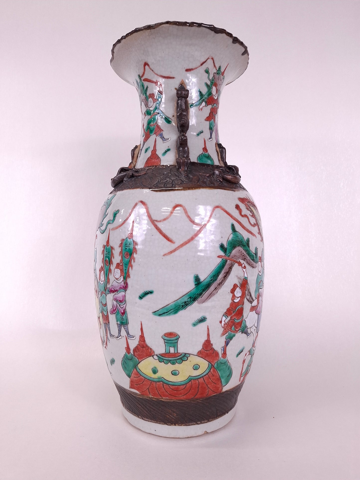 Ancien vase chinois de Nankin à décor de guerriers // Dynastie Qing - 19e siècle
