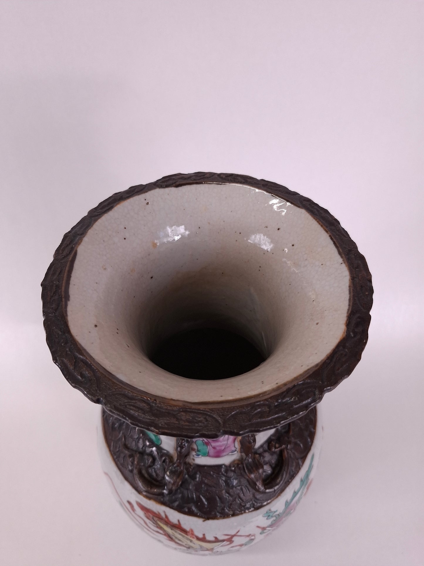 Ancien vase chinois de Nankin à décor de guerriers // Dynastie Qing - 19e siècle