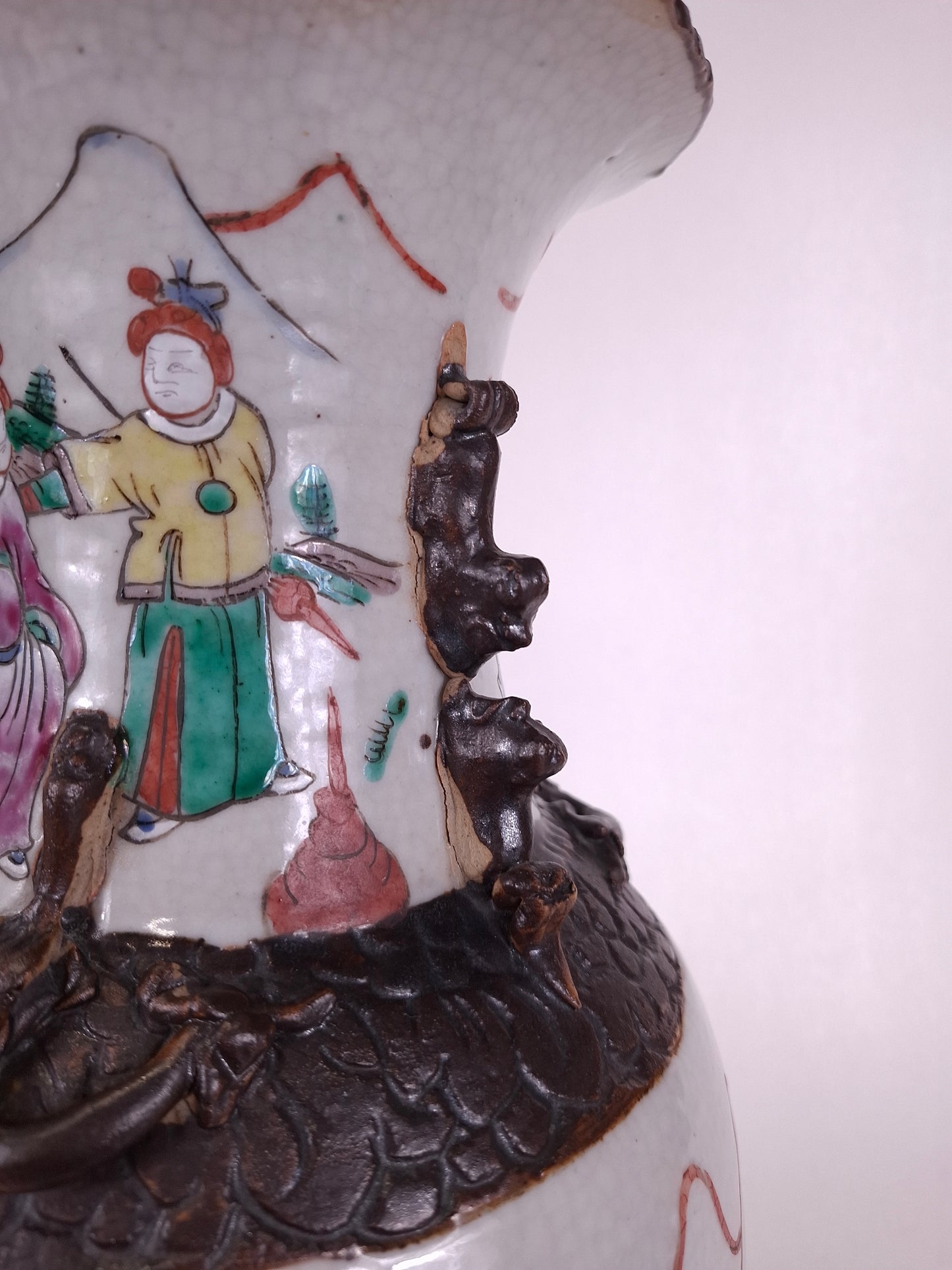 Ancien vase chinois de Nankin à décor de guerriers // Dynastie Qing - 19e siècle