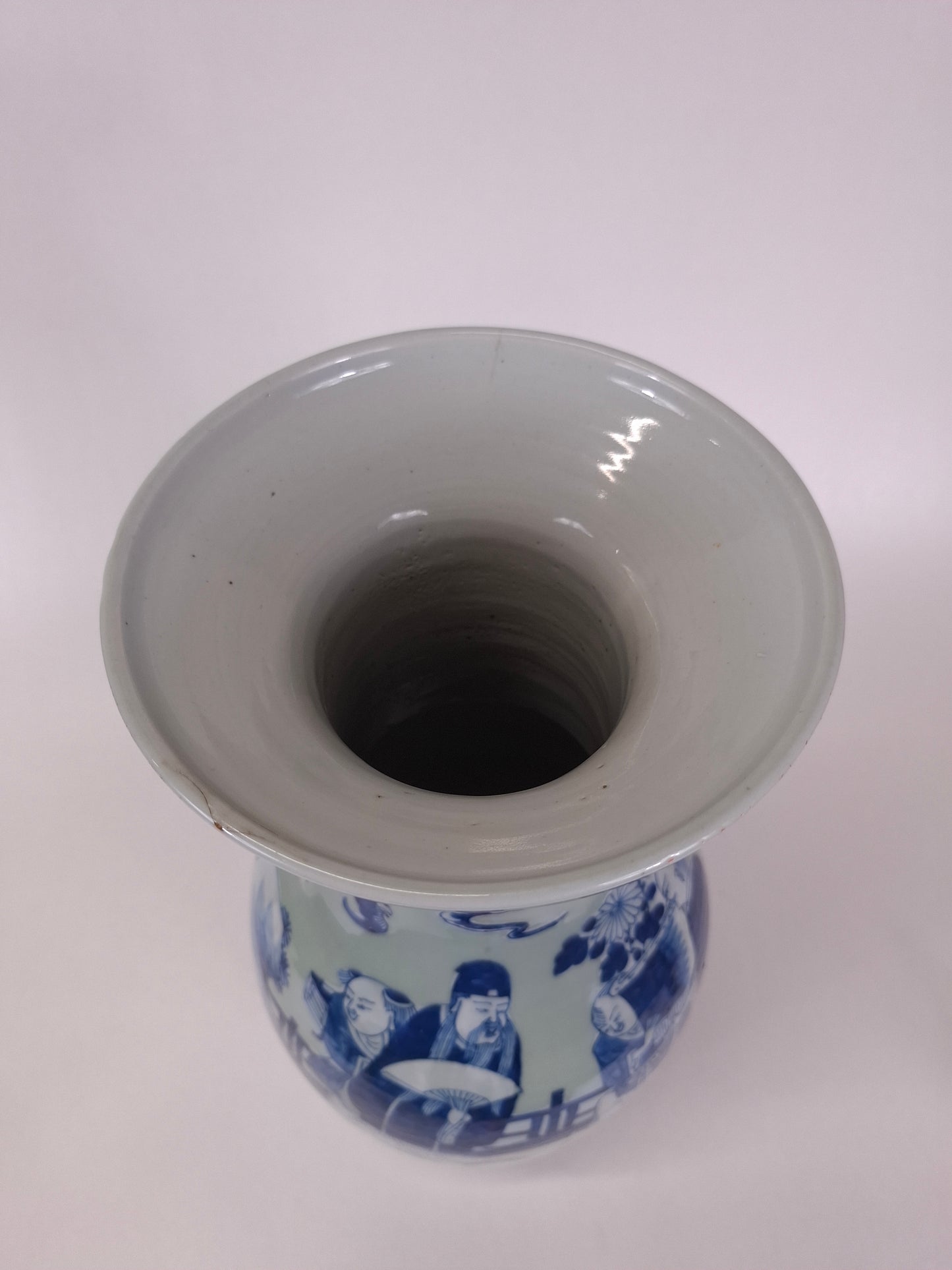 Vase antique chinois céladon bleu décoré de personnages // Dynastie Qing - XIXe siècle