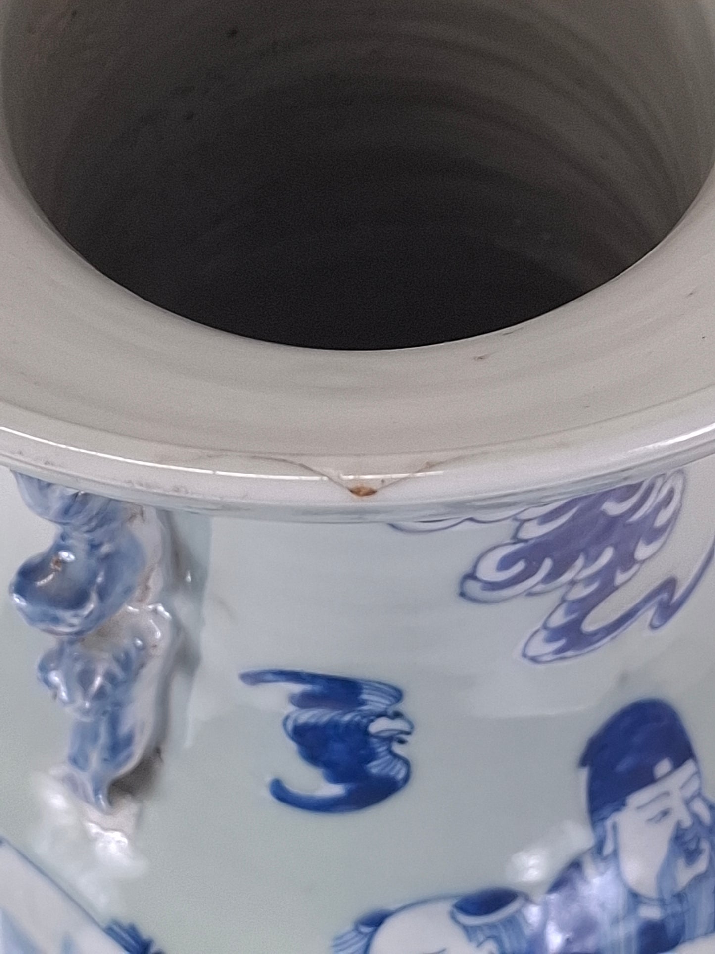 Vase antique chinois céladon bleu décoré de personnages // Dynastie Qing - XIXe siècle