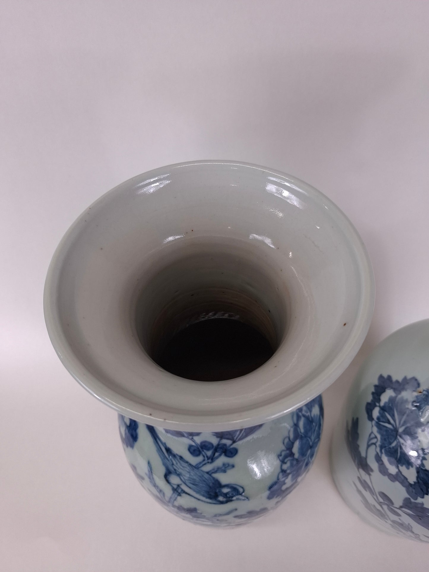 一套2个青釉古董花瓶，饰有鸟和花卉图案 // 清朝 - 19世纪