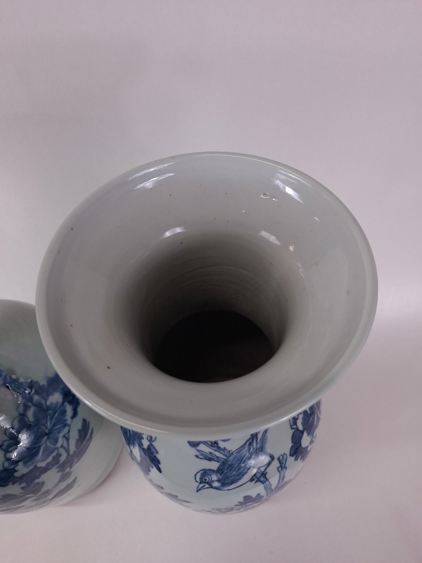 一套2个青釉古董花瓶，饰有鸟和花卉图案 // 清朝 - 19世纪