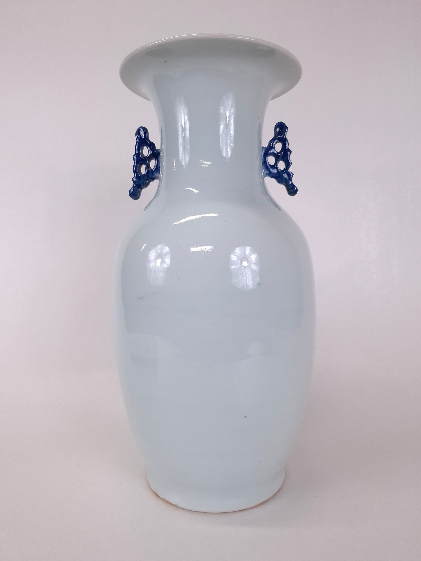 Vase chinois ancien orné d'un oiseau et de fleurs // Bleu et blanc - Dynastie Qing - XIXe siècle