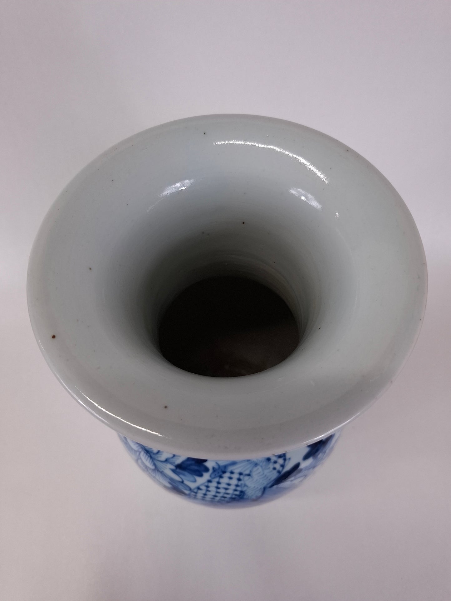 Vase chinois ancien orné d'un oiseau et de fleurs // Bleu et blanc - Dynastie Qing - XIXe siècle