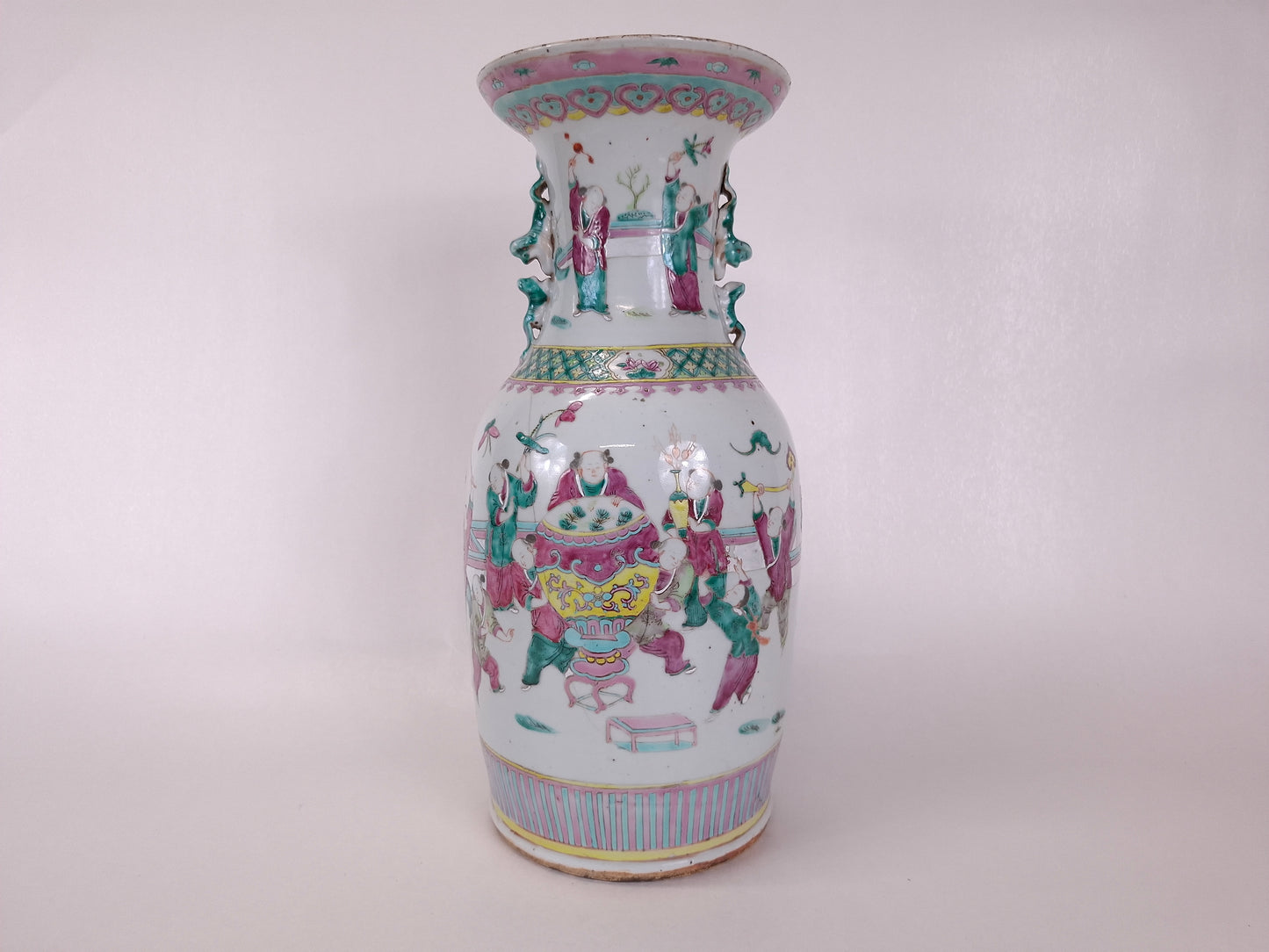 Authentic hand painted antique Chinese 19th century famille rose vase 