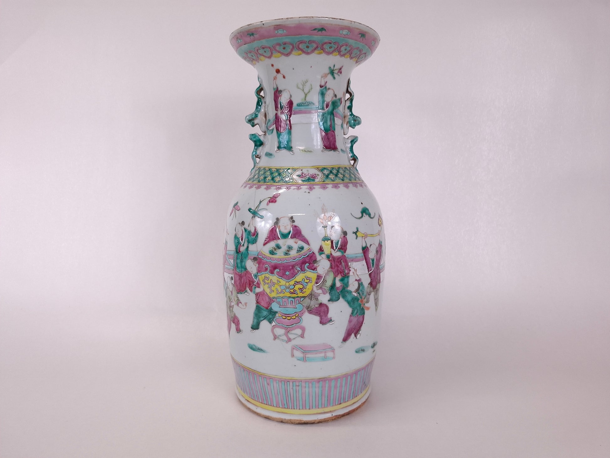 Authentic hand painted antique Chinese 19th century famille rose vase 