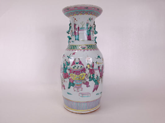 Authentic hand painted antique Chinese 19th century famille rose vase 