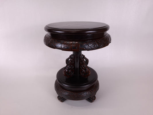 Vintage Chinese plant table decorated with flowers // Wood - Mid 20th century
