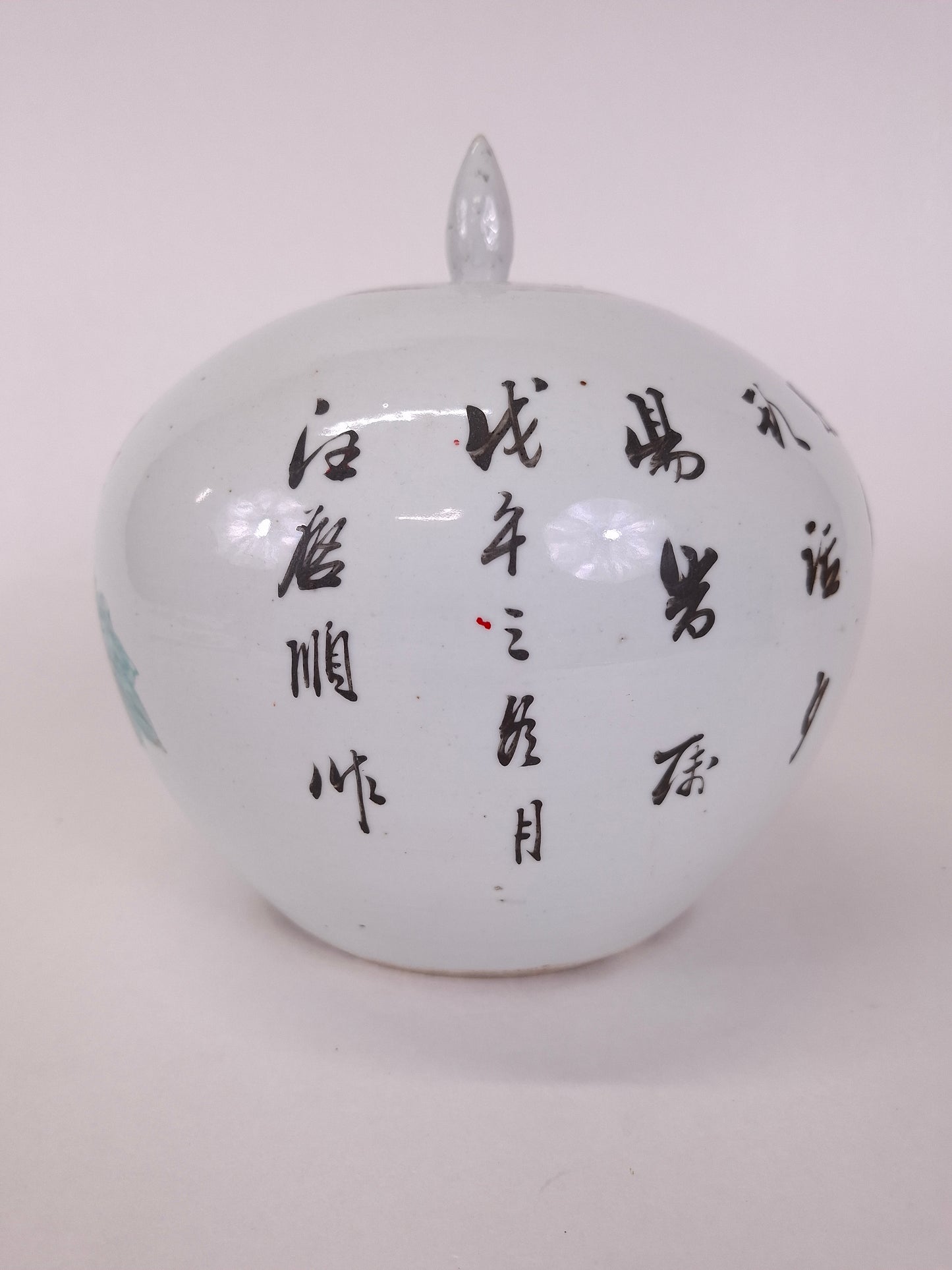 Ancien pot à gingembre chinois qianjiang cai décoré d'un oiseau et de fleurs // Dynastie Qing - 19e siècle