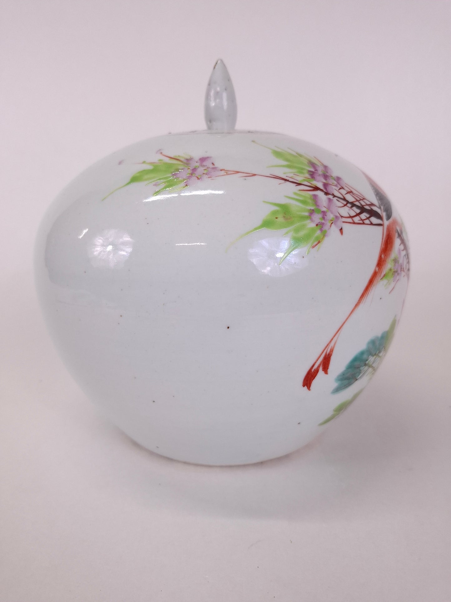 Ancien pot à gingembre chinois qianjiang cai décoré d'un oiseau et de fleurs // Dynastie Qing - 19e siècle