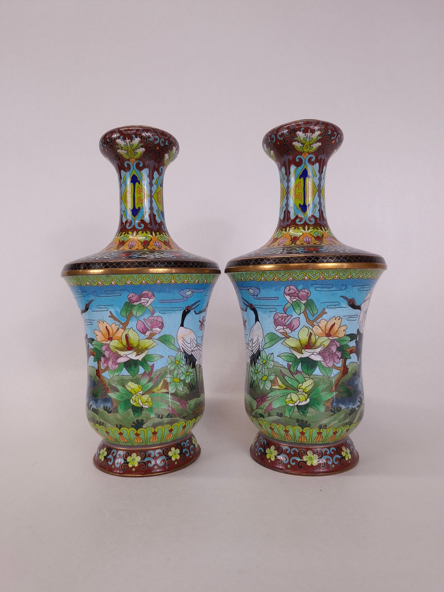Pair of Chinese cloisonne vases decorated with cranes // 20th century - Asian home decor