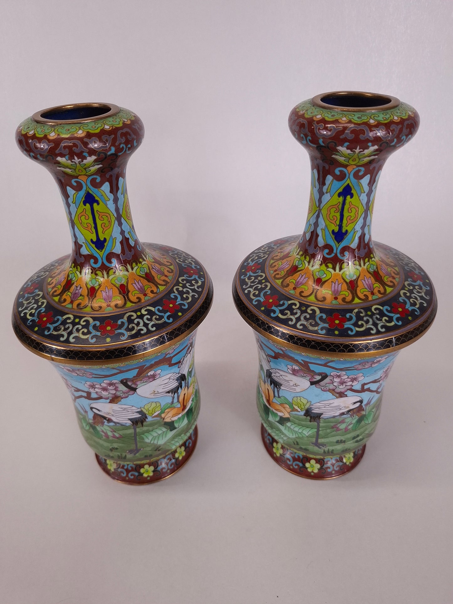 Pair of Chinese cloisonne vases decorated with cranes // 20th century - Asian home decor