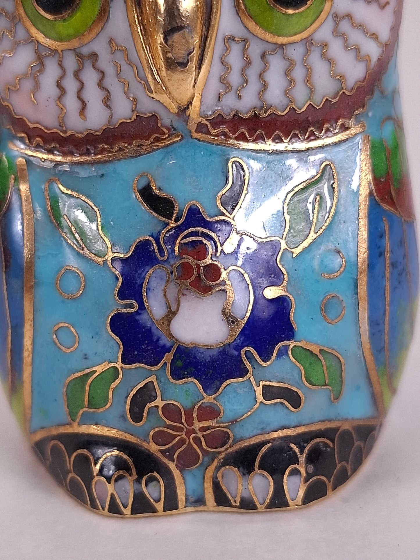 Vintage Chinese cloisonne statue of an owl // 20th century