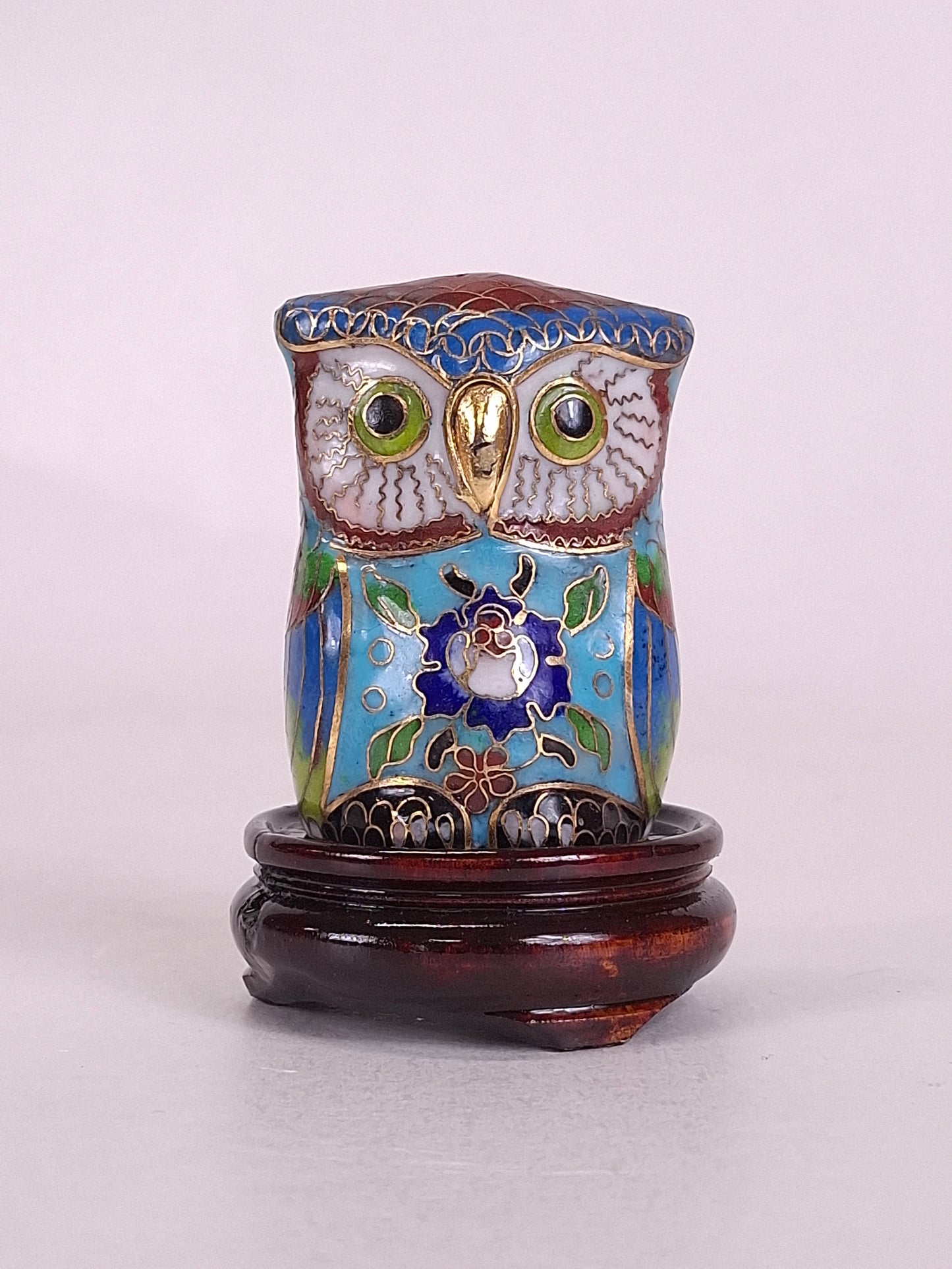 Vintage Chinese cloisonne statue of an owl // 20th century