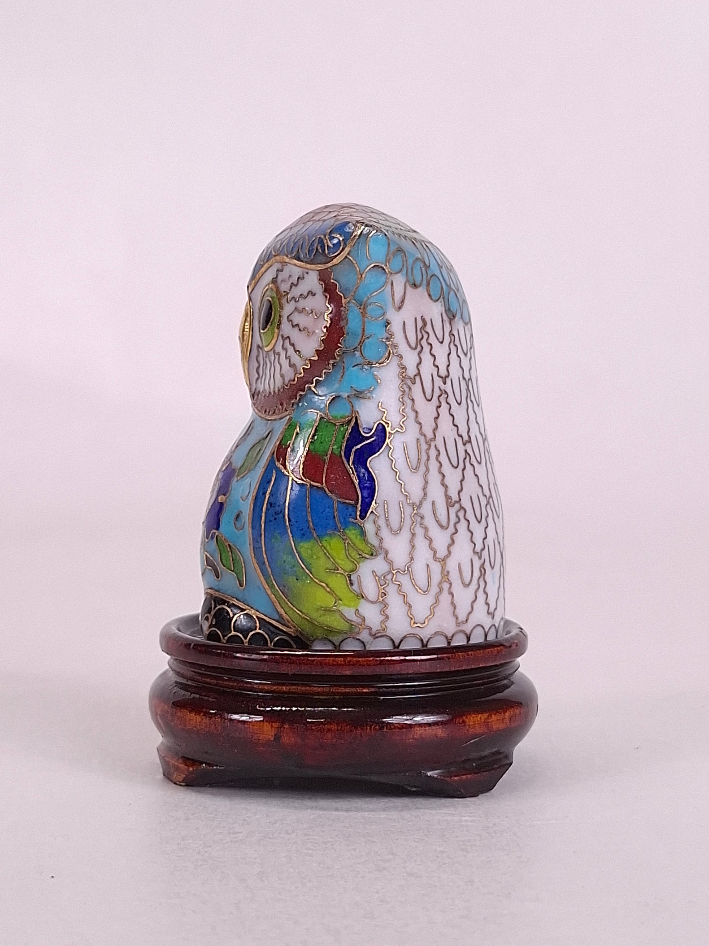 Vintage Chinese cloisonne statue of an owl // 20th century