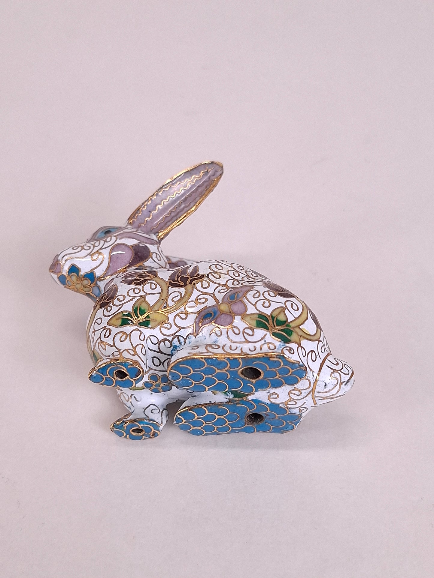 Vintage Chinese cloisonne rabbit figurine // 20th century