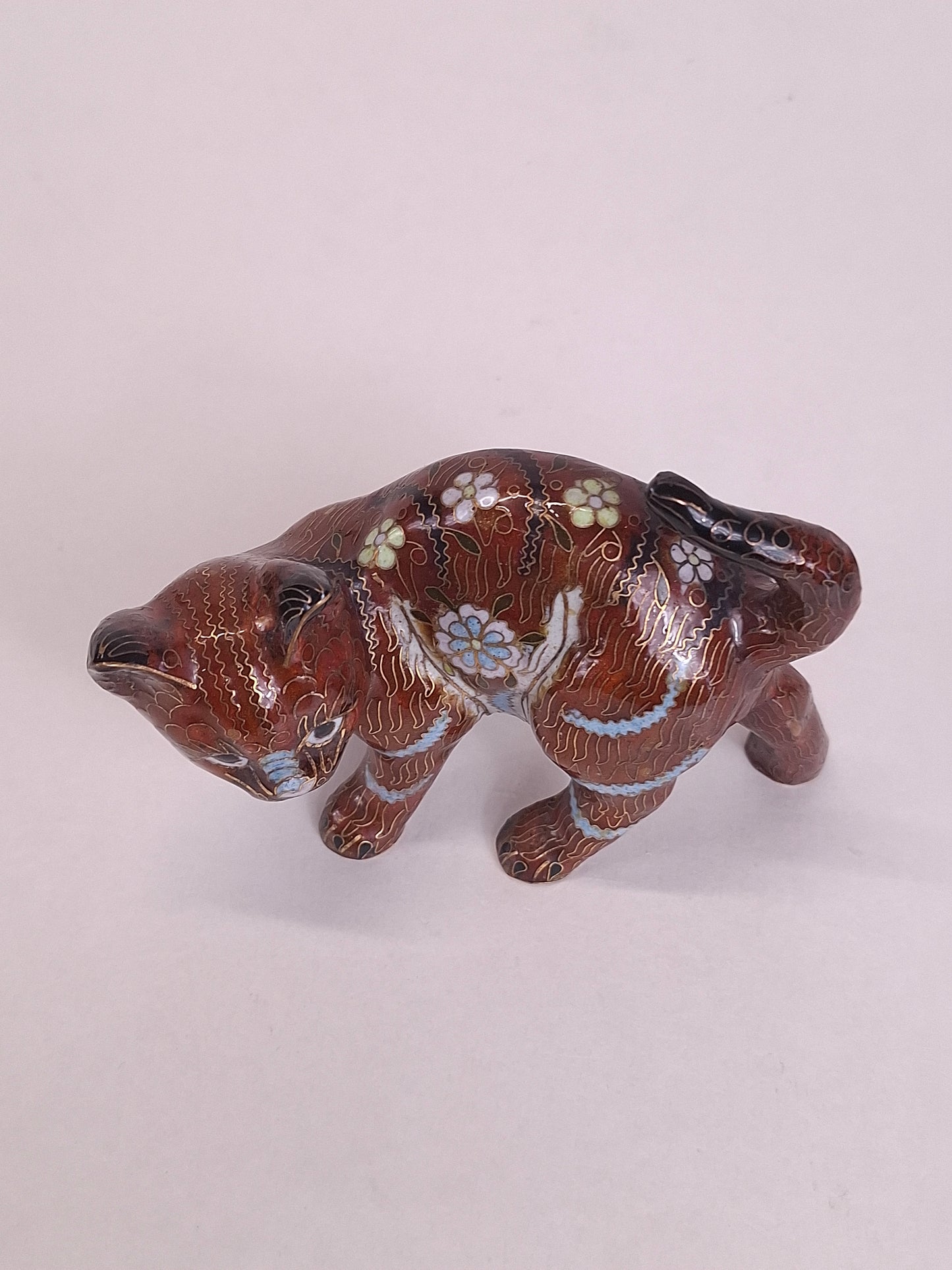 Vintage Chinese cloisonne figurine of a kitten // 20th century