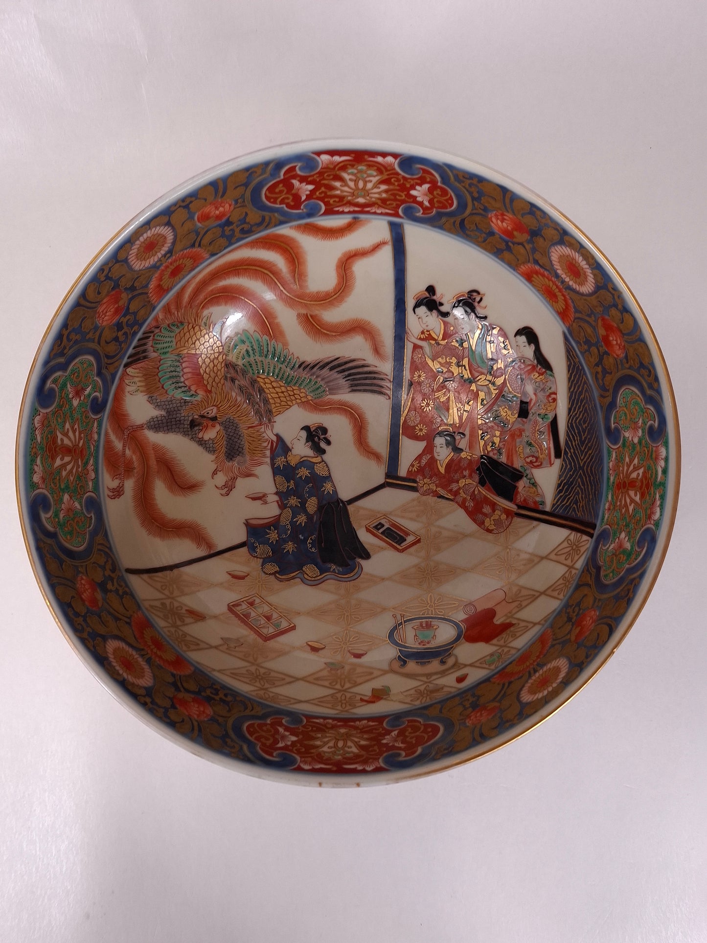 Grande jatte à punch japonaise imari antique avec une scène de Kitagawa Utamaro // Période Meiji - Vers 1900